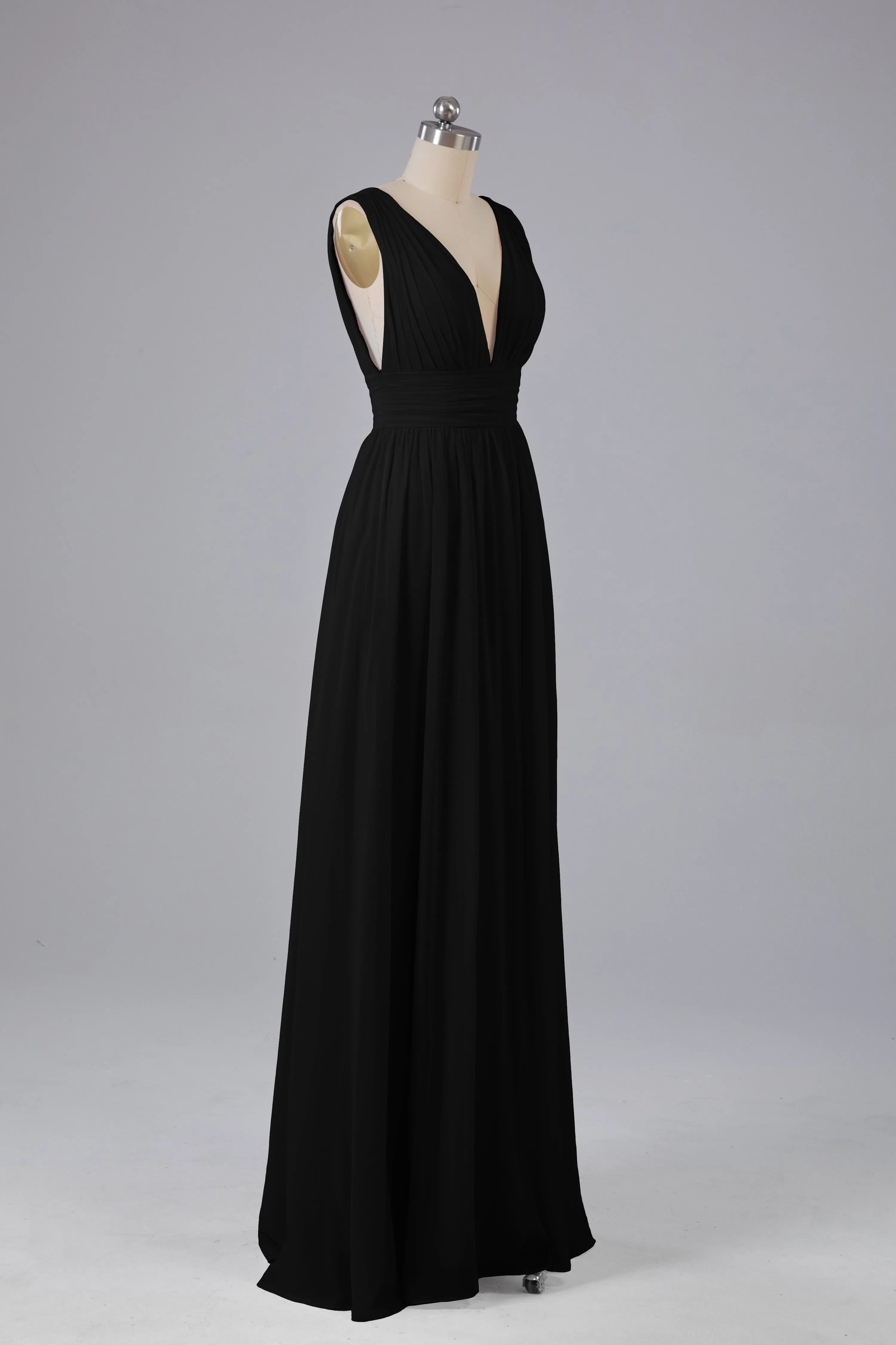 V Neck Chiffon Long Bridesmaid Dresses with Split