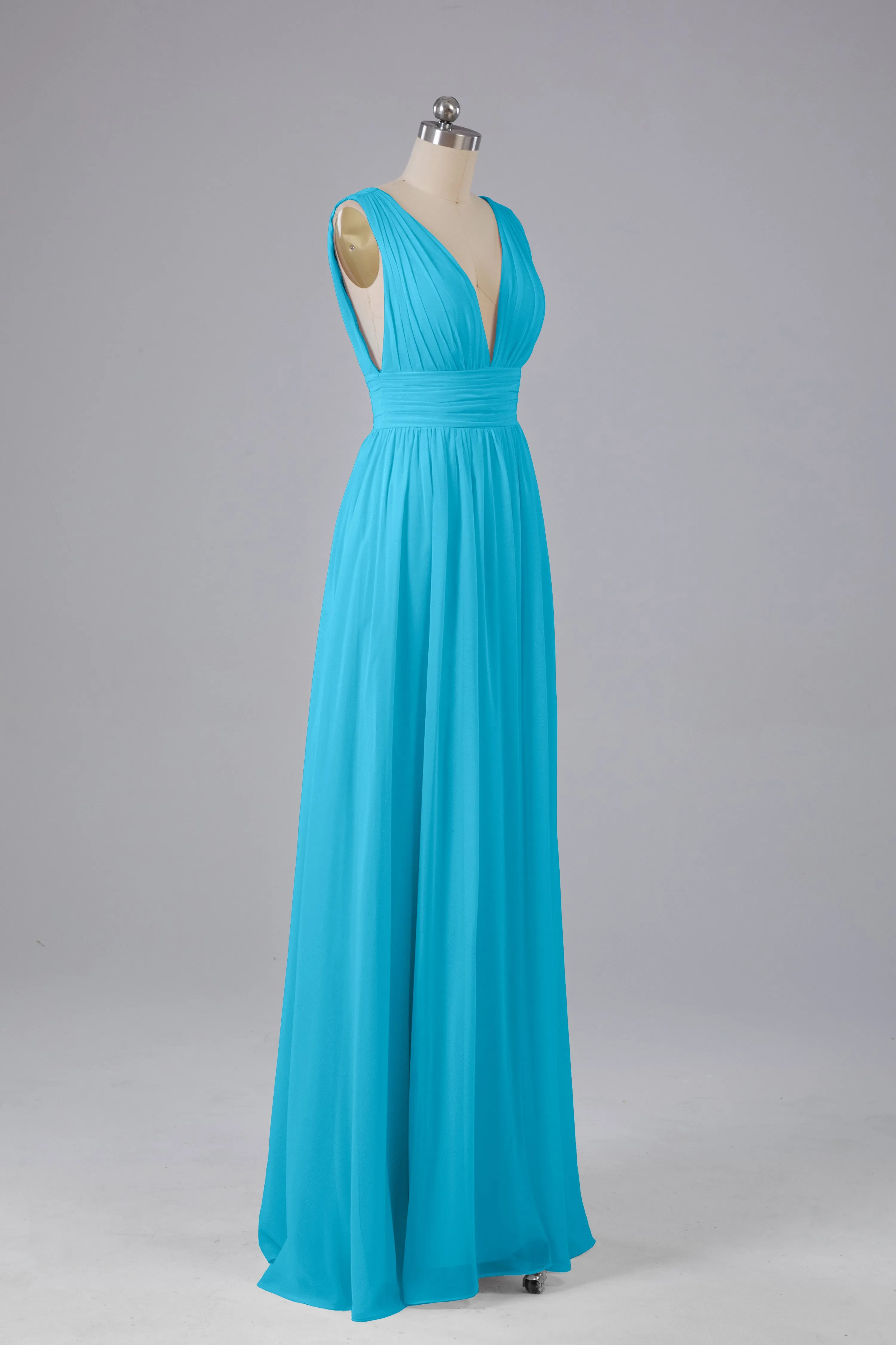 V Neck Chiffon Long Bridesmaid Dresses with Split