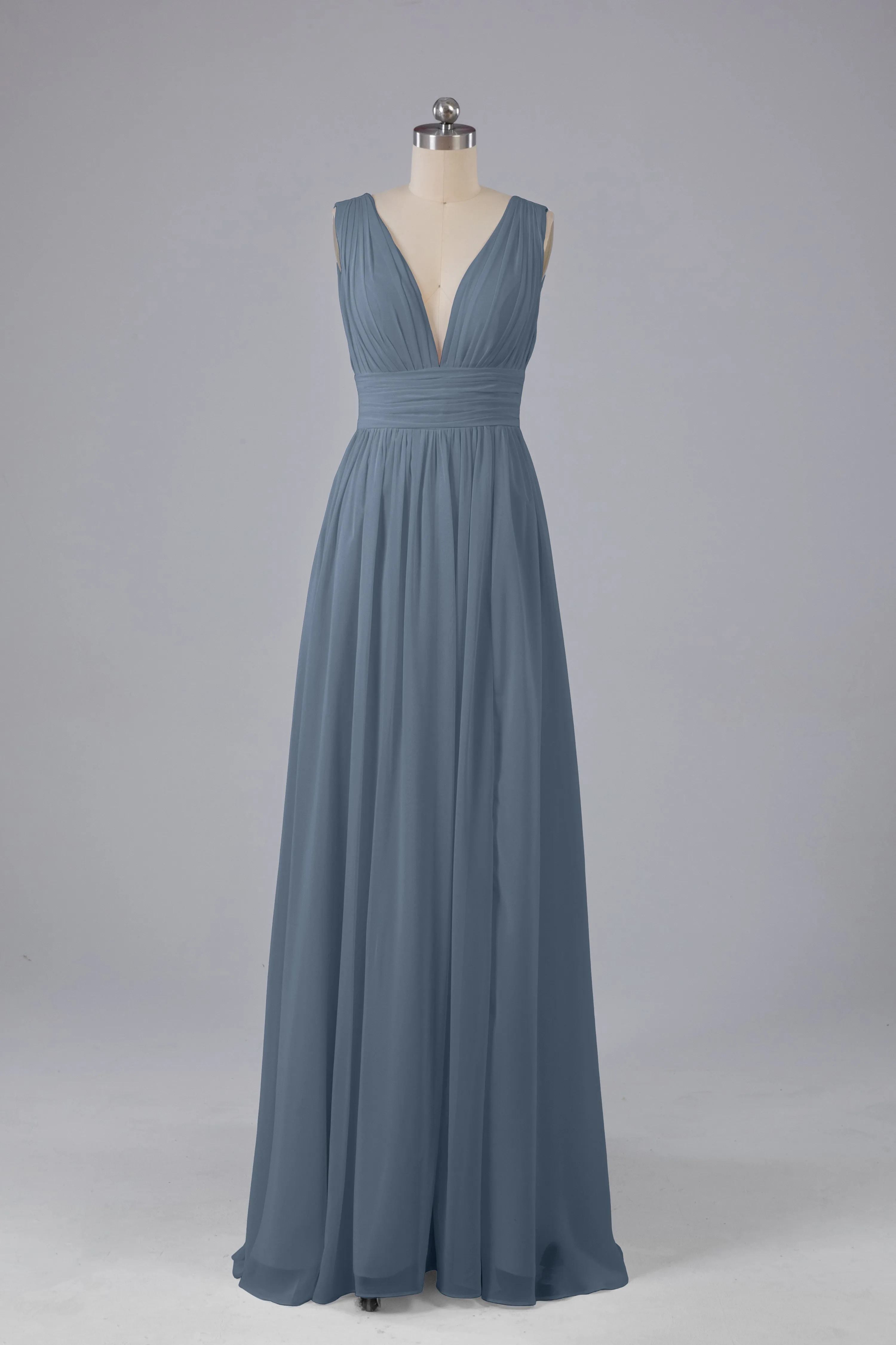 V Neck Chiffon Long Bridesmaid Dresses with Split