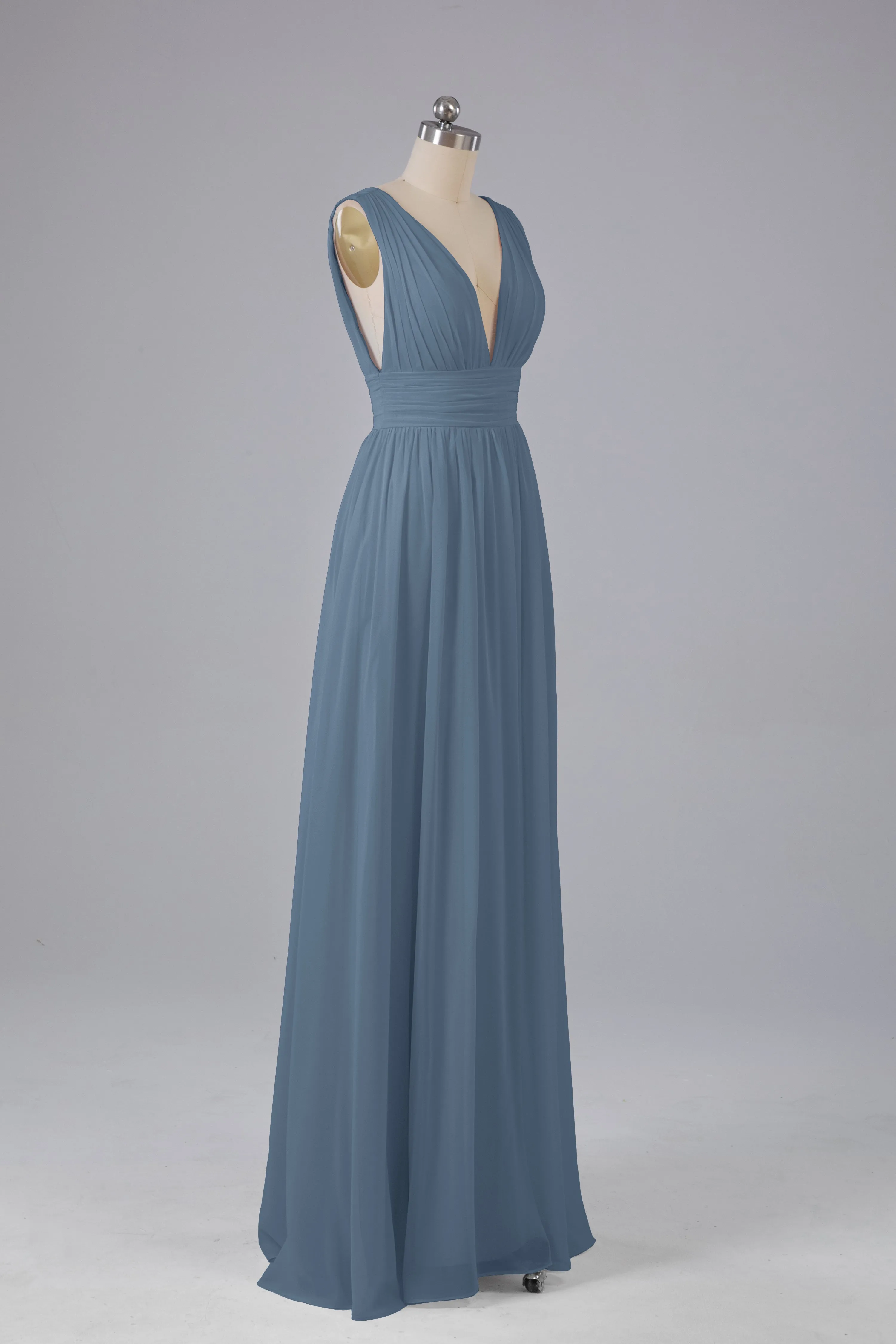 V Neck Chiffon Long Bridesmaid Dresses with Split