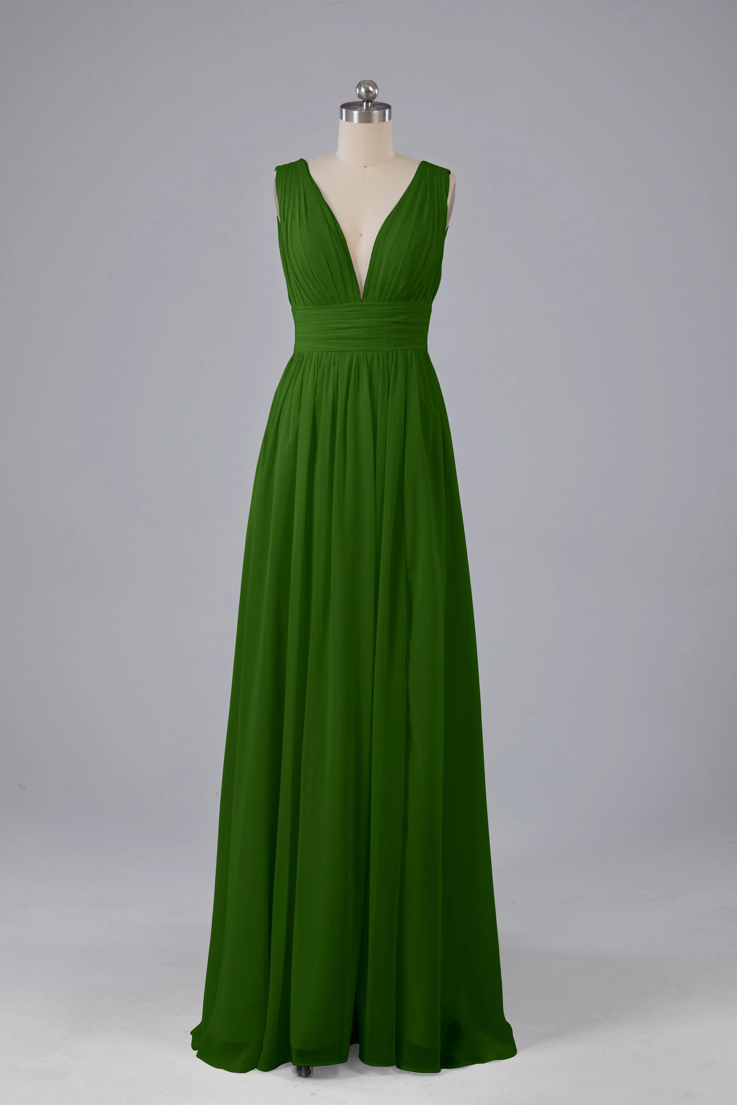 V Neck Chiffon Long Bridesmaid Dresses with Split