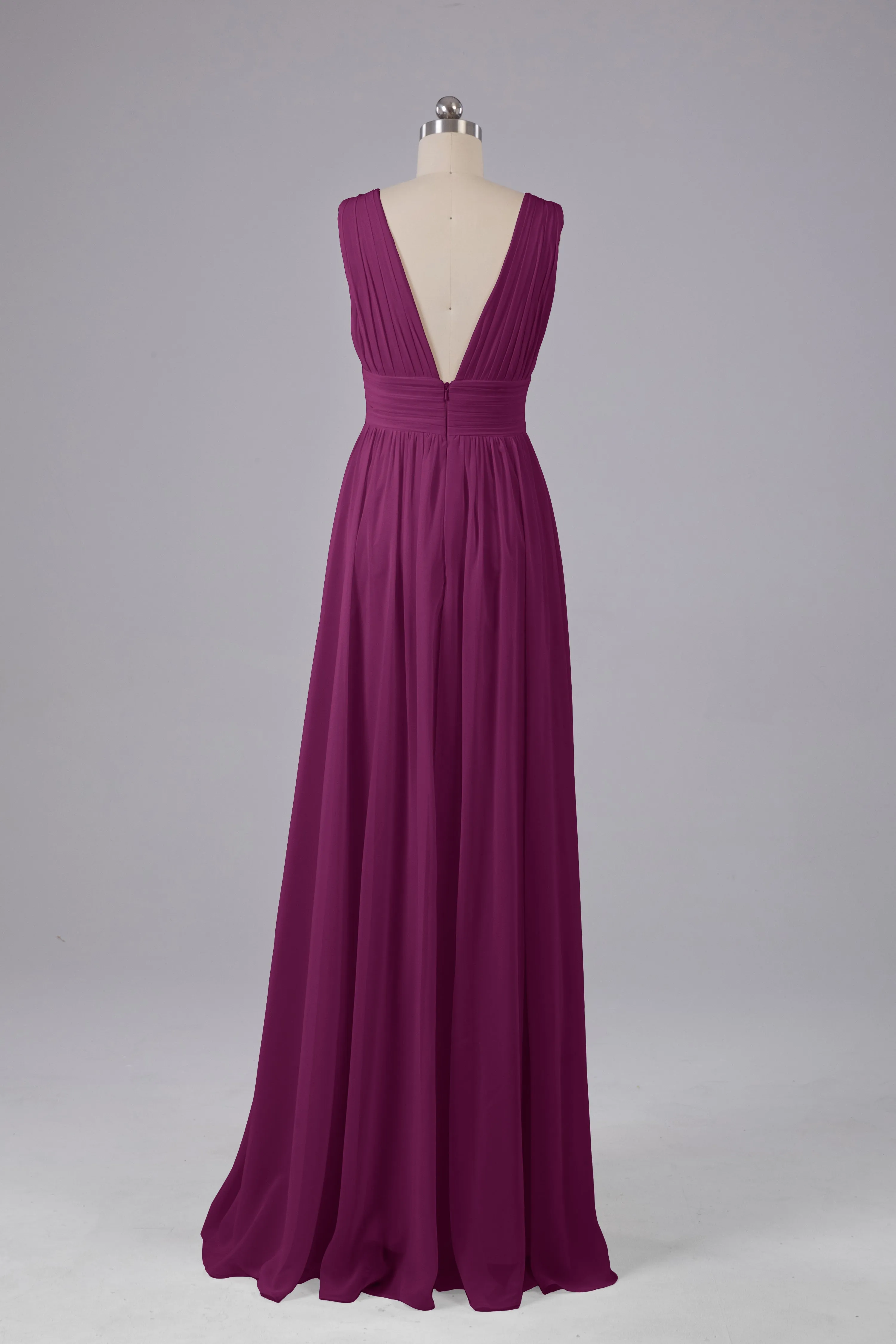 V Neck Chiffon Long Bridesmaid Dresses with Split