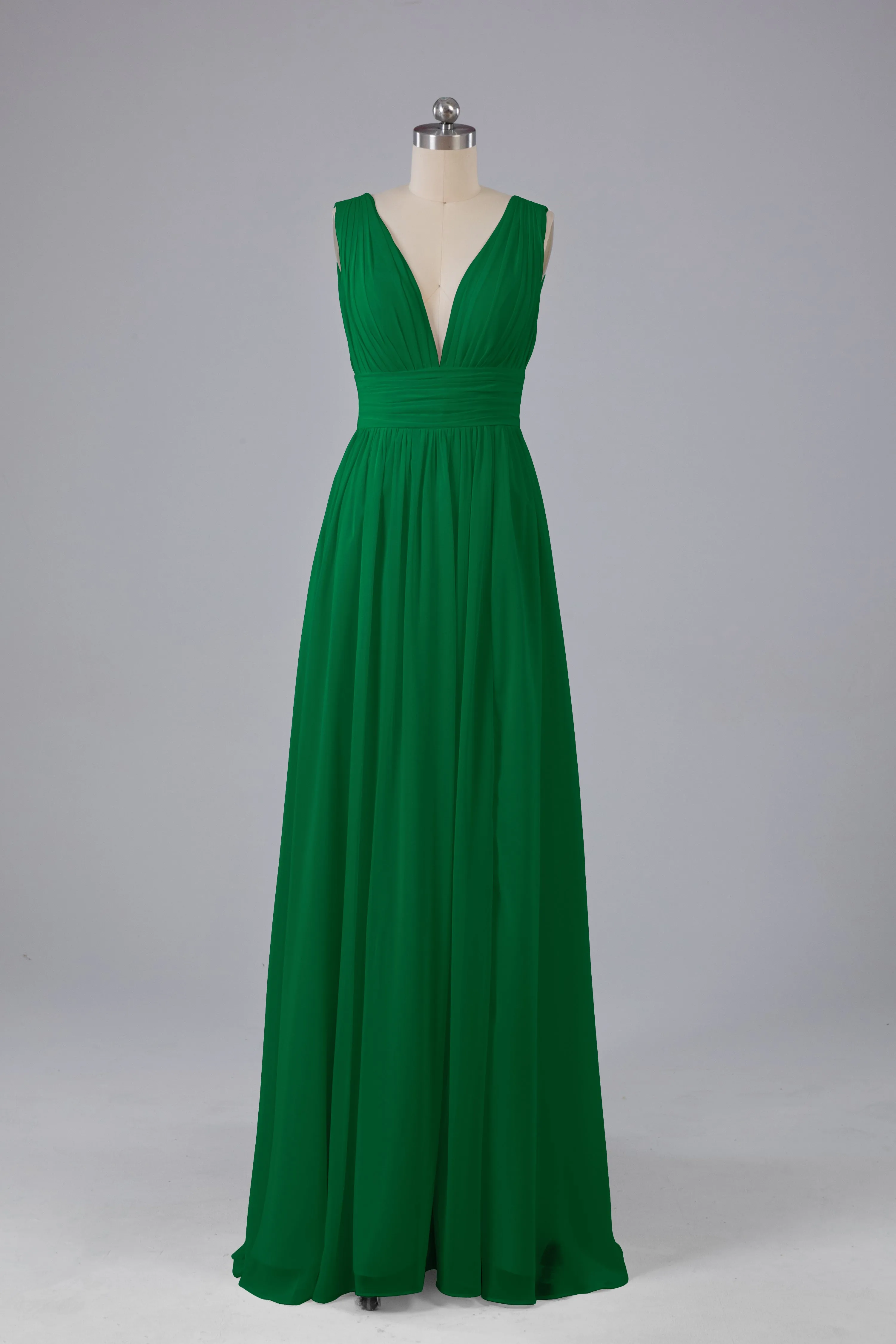 V Neck Chiffon Long Bridesmaid Dresses with Split