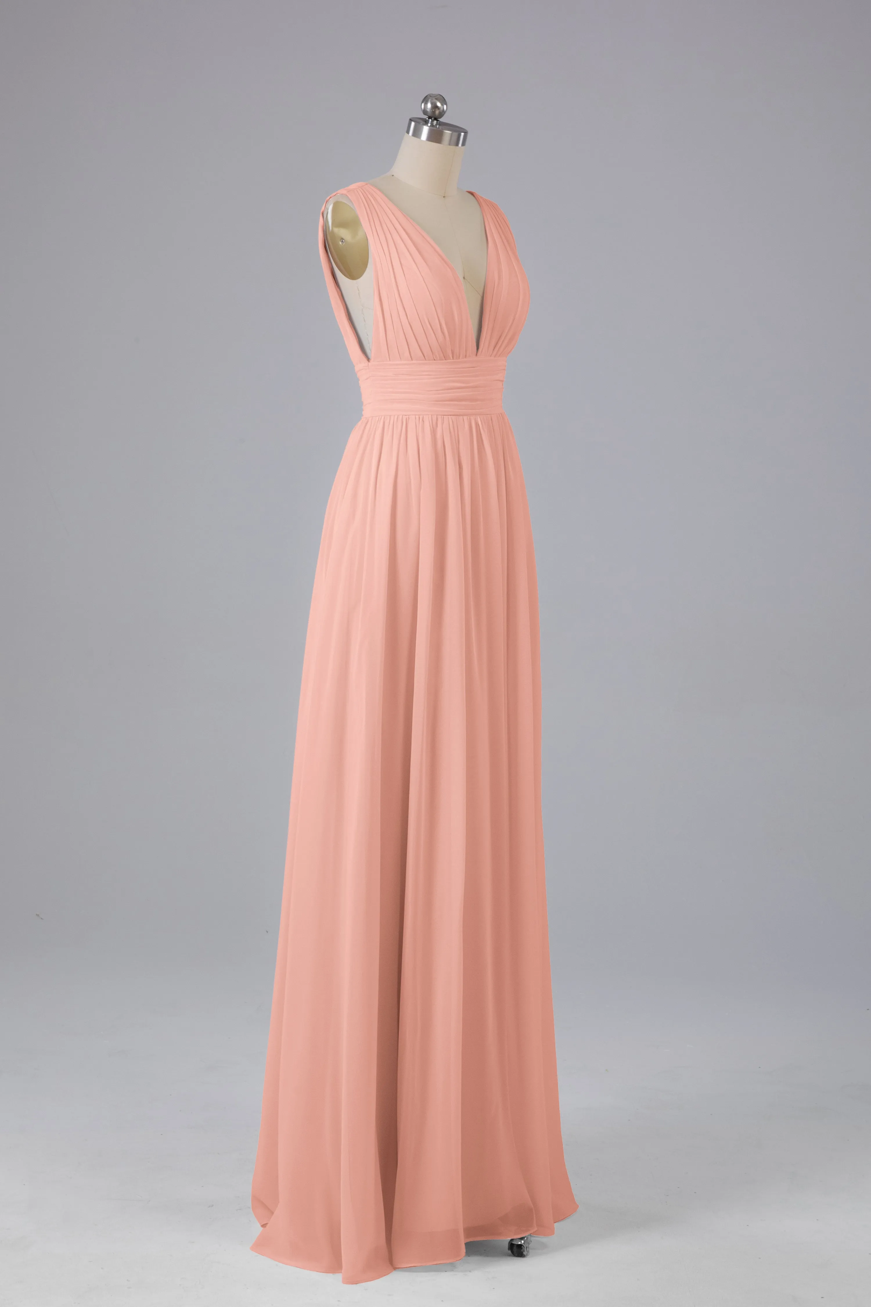 V Neck Chiffon Long Bridesmaid Dresses with Split