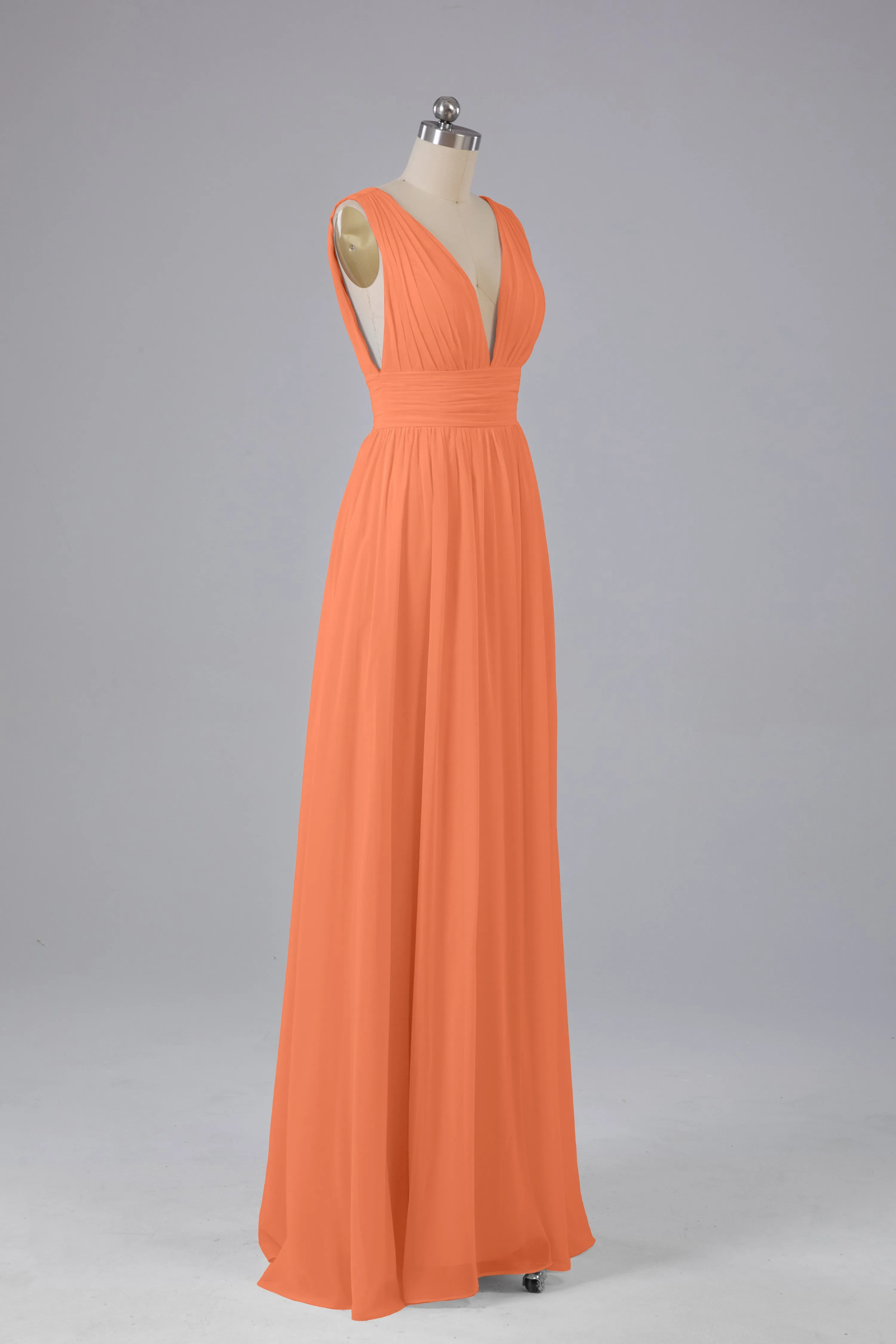 V Neck Chiffon Long Bridesmaid Dresses with Split