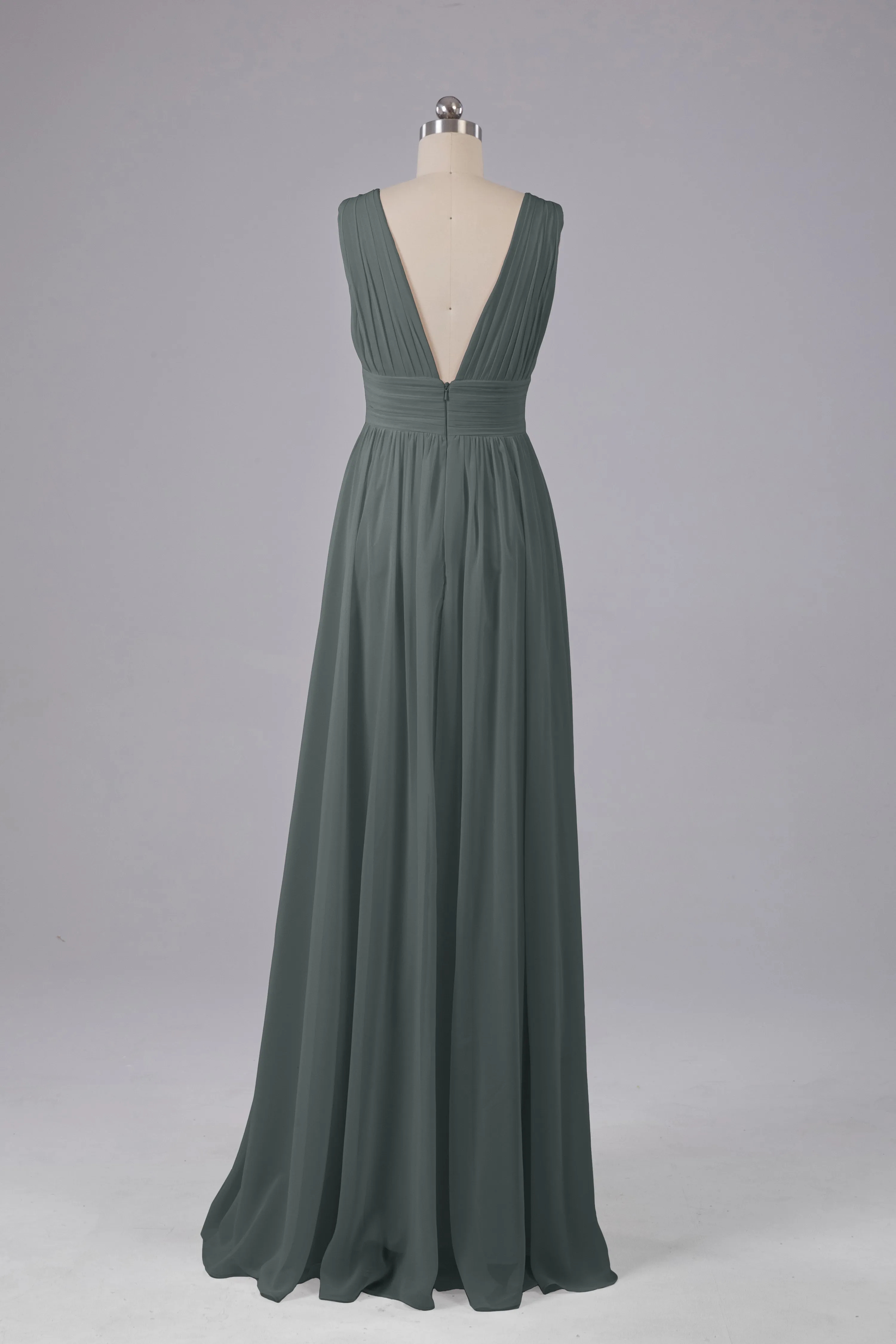 V Neck Chiffon Long Bridesmaid Dresses with Split