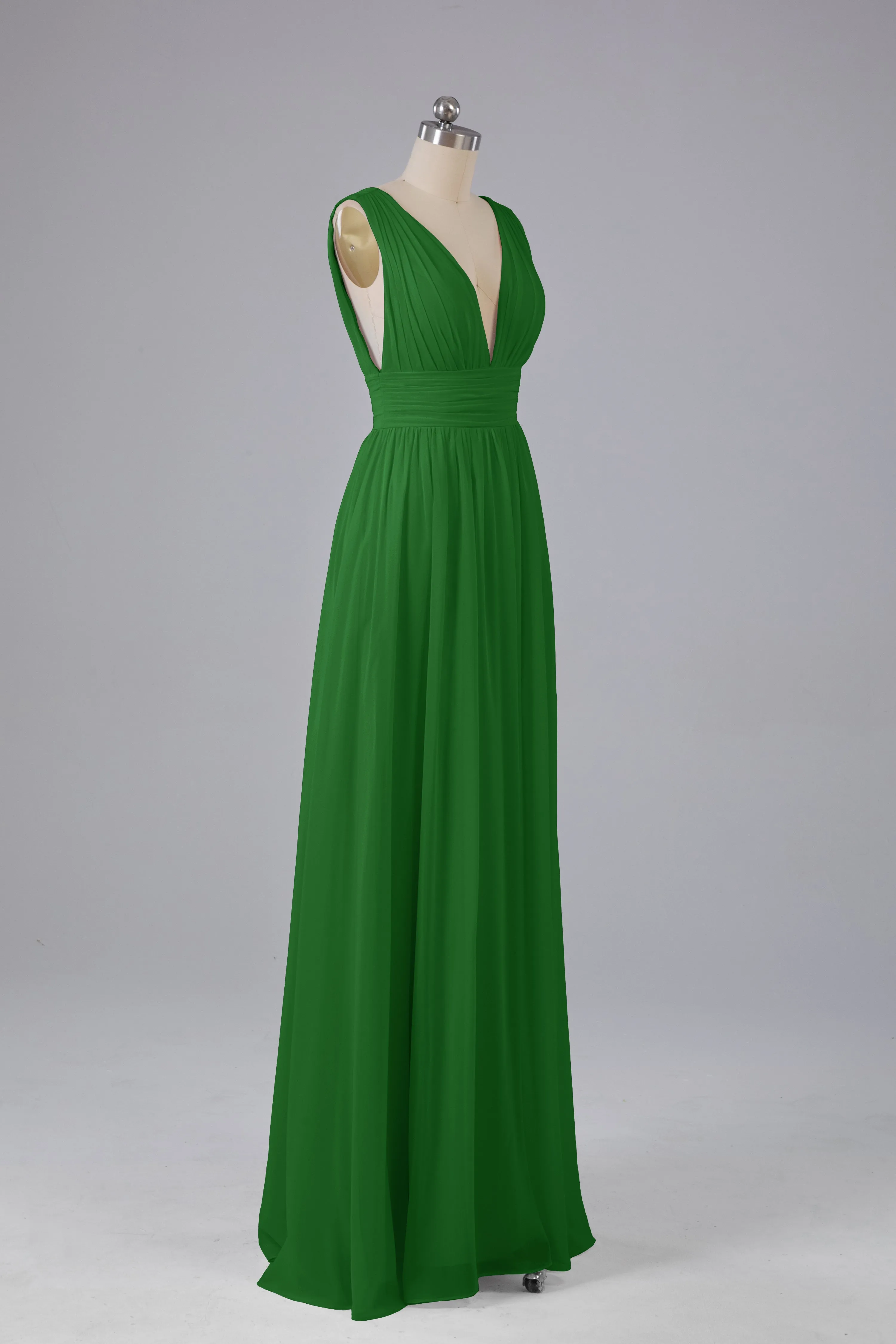V Neck Chiffon Long Bridesmaid Dresses with Split