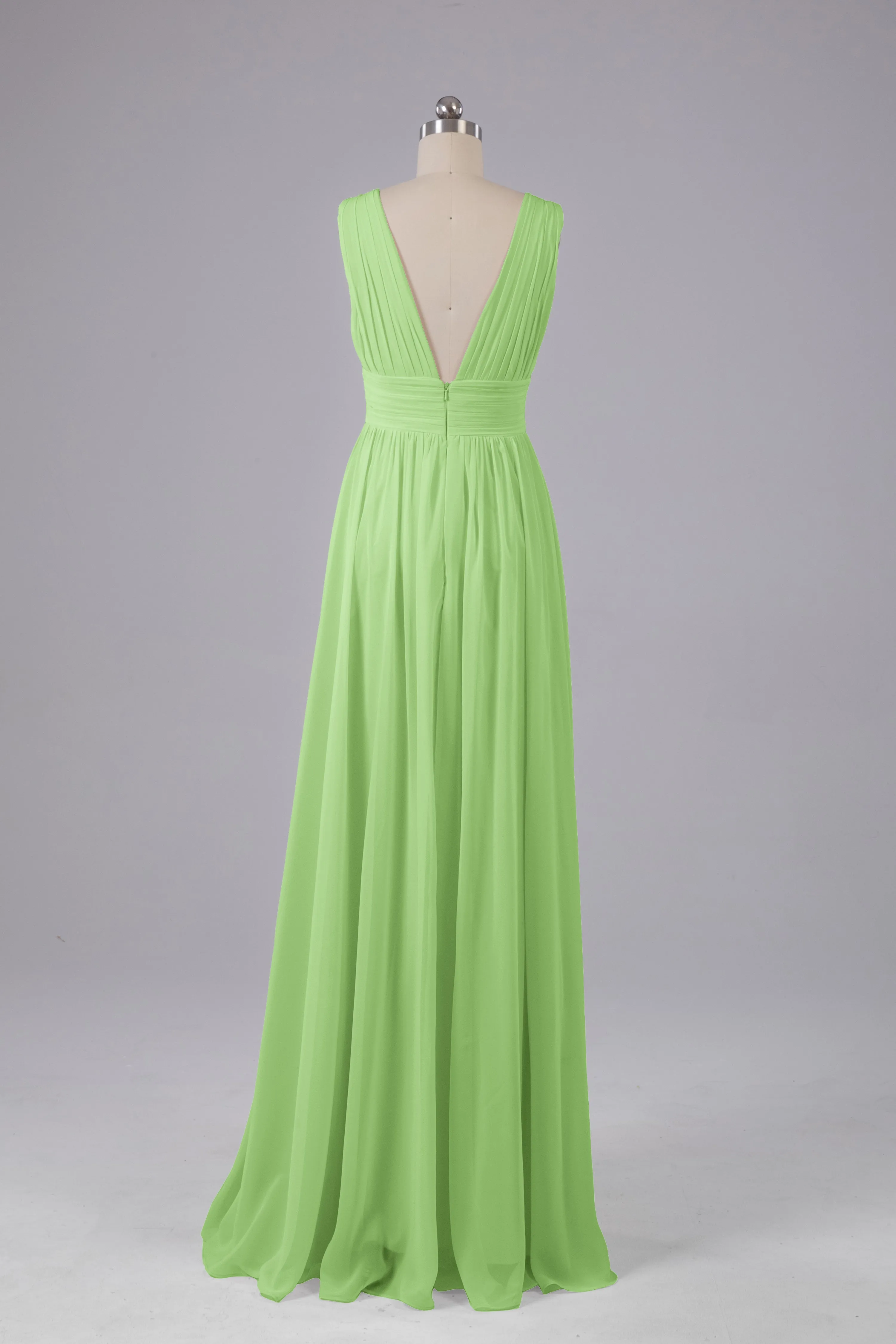 V Neck Chiffon Long Bridesmaid Dresses with Split