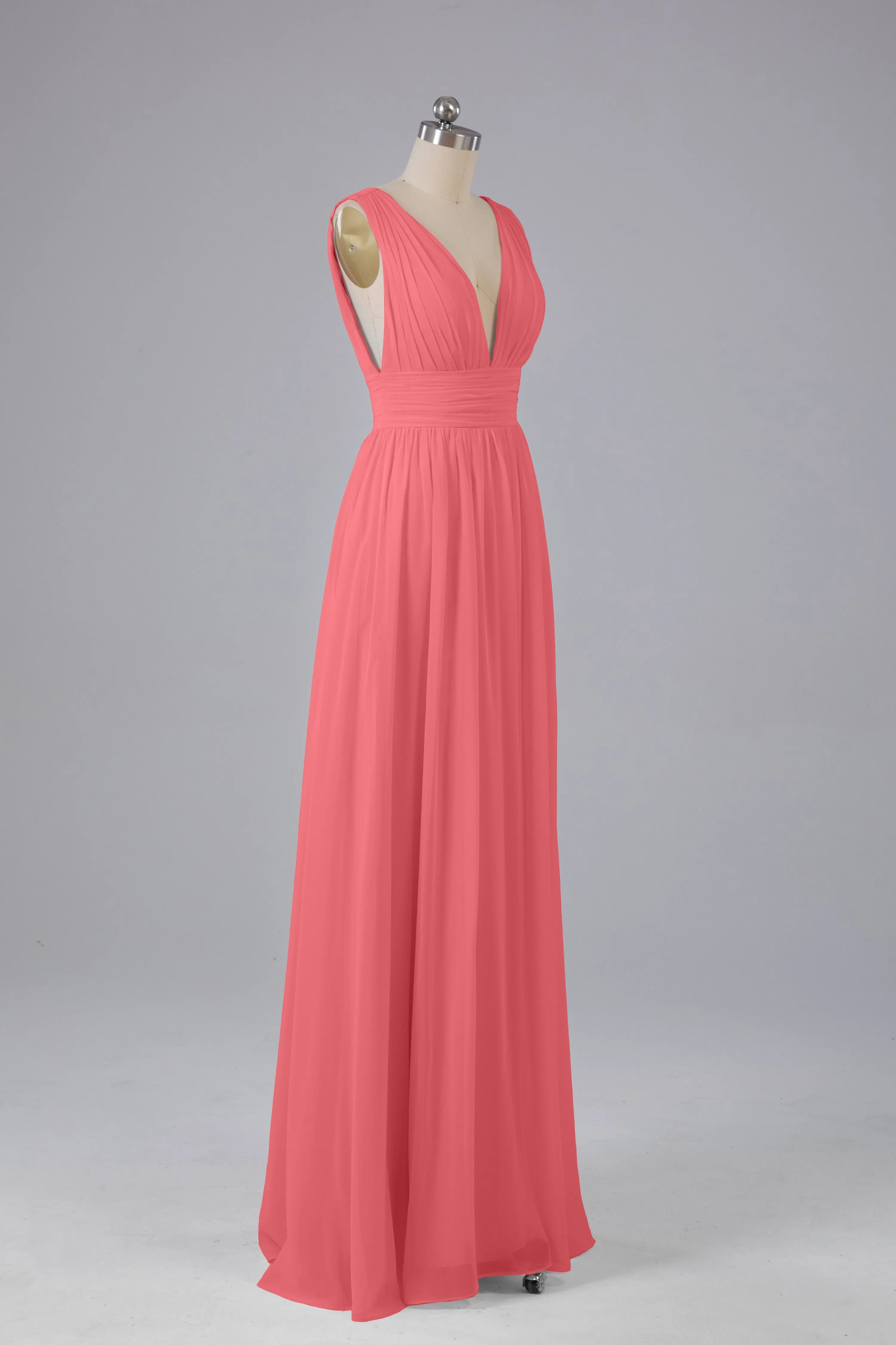 V Neck Chiffon Long Bridesmaid Dresses with Split