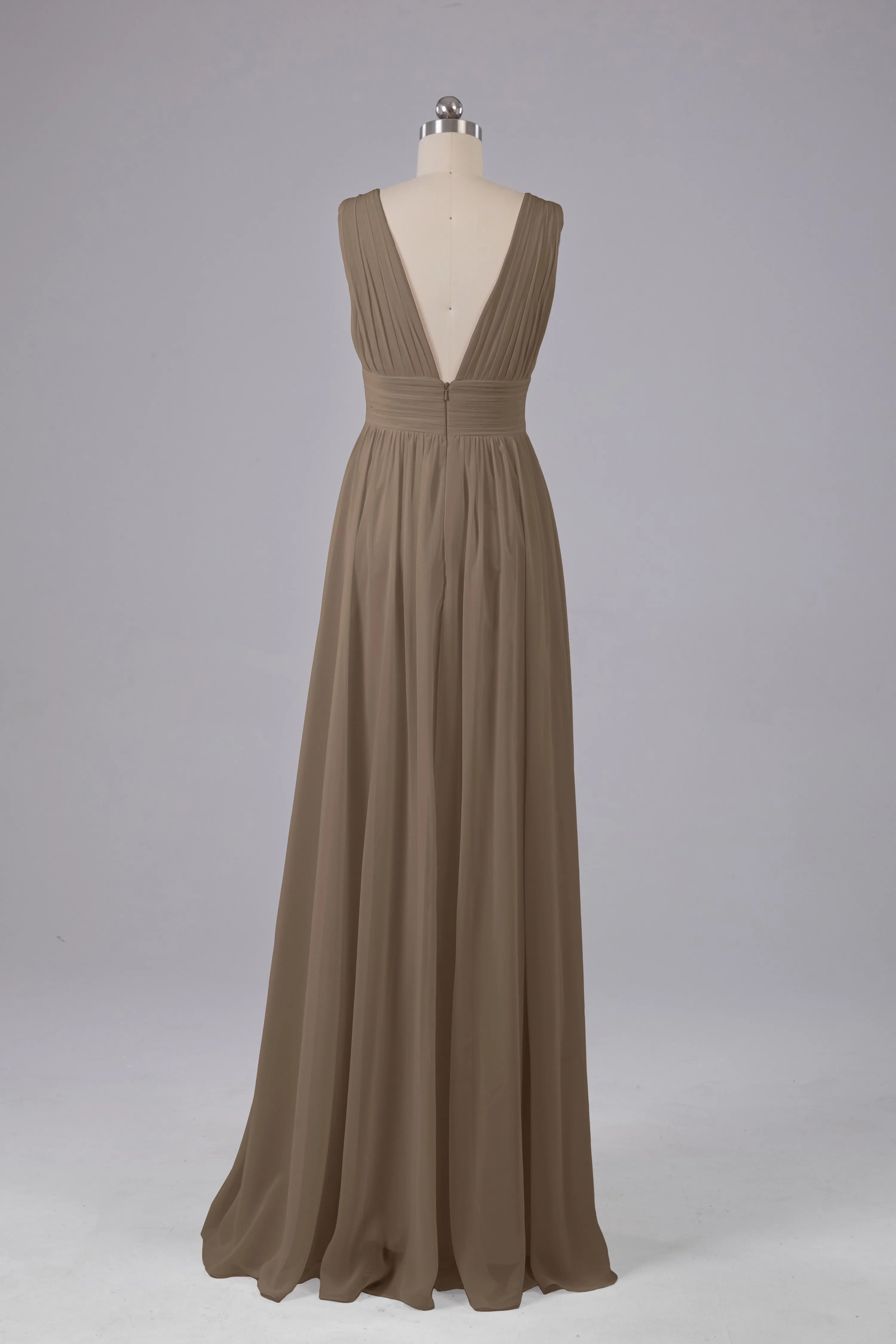 V Neck Chiffon Long Bridesmaid Dresses with Split