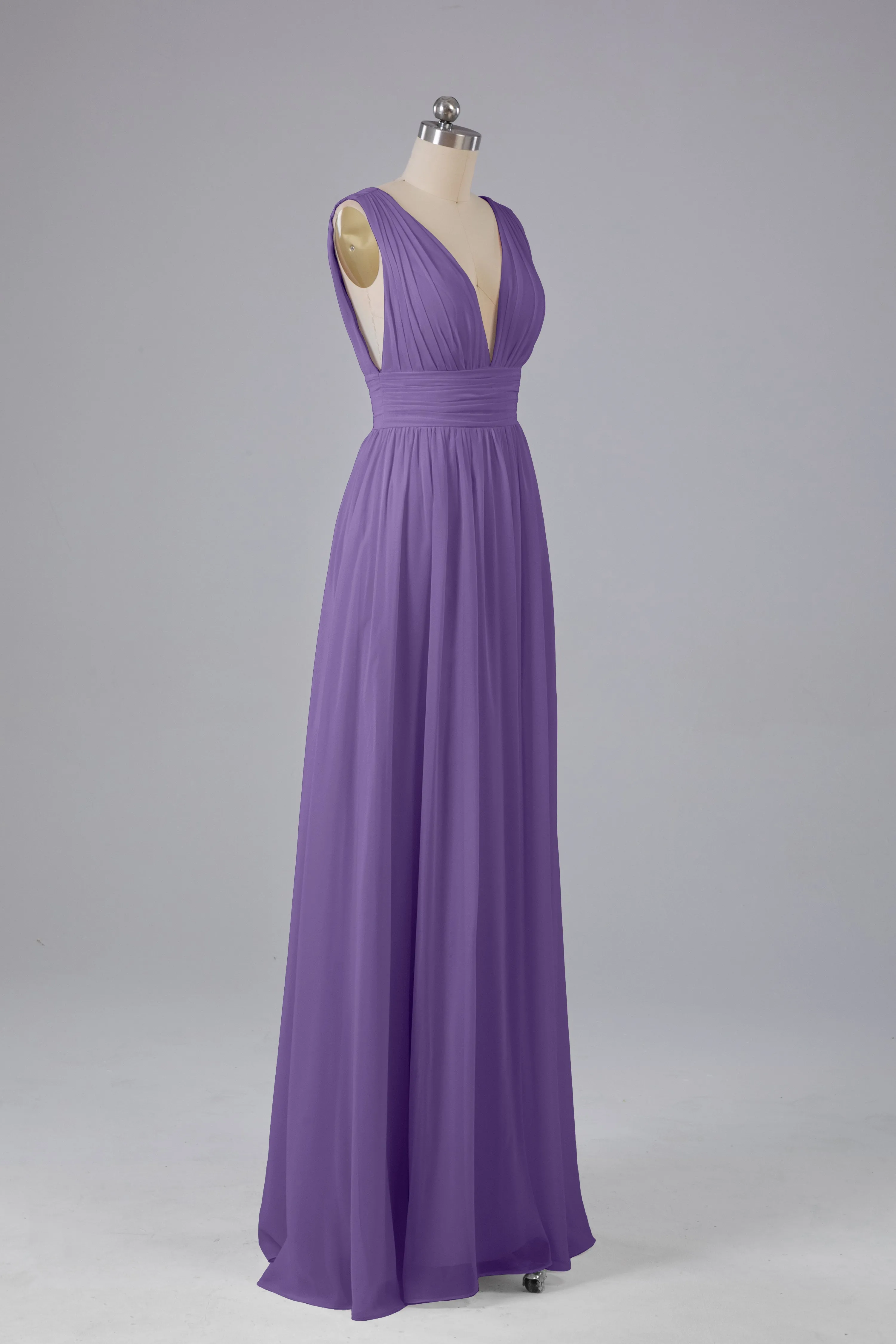 V Neck Chiffon Long Bridesmaid Dresses with Split