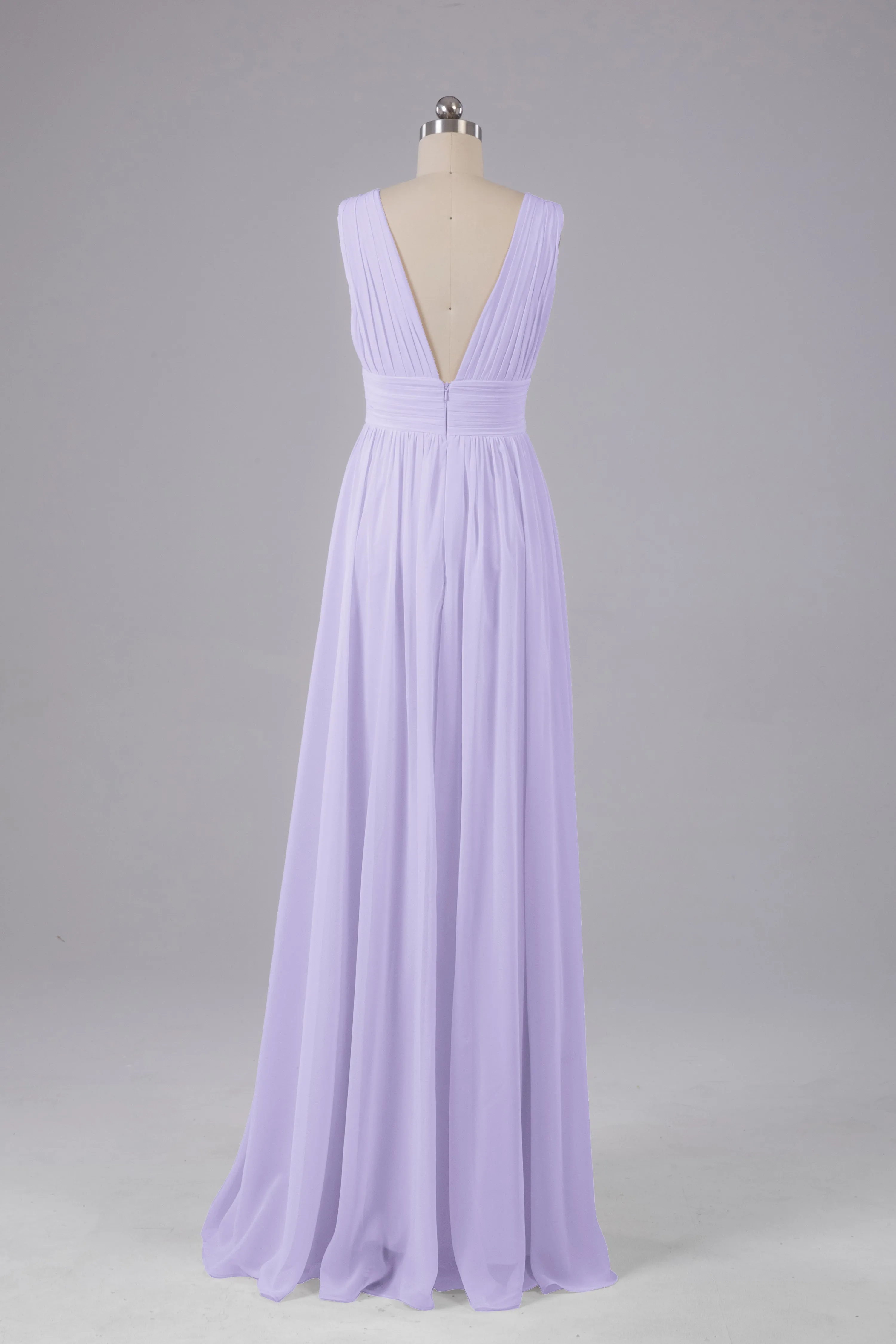 V Neck Chiffon Long Bridesmaid Dresses with Split