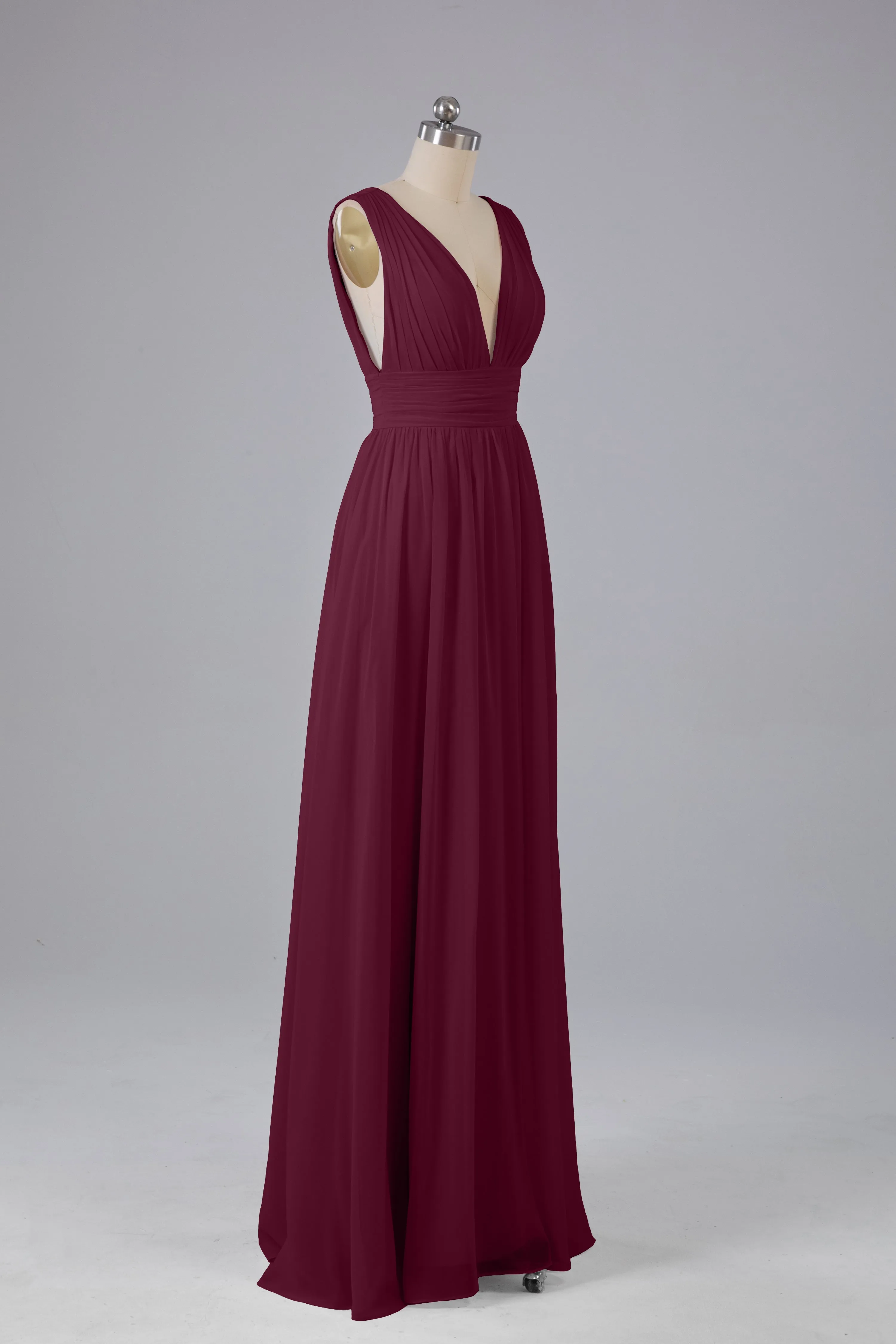 V Neck Chiffon Long Bridesmaid Dresses with Split