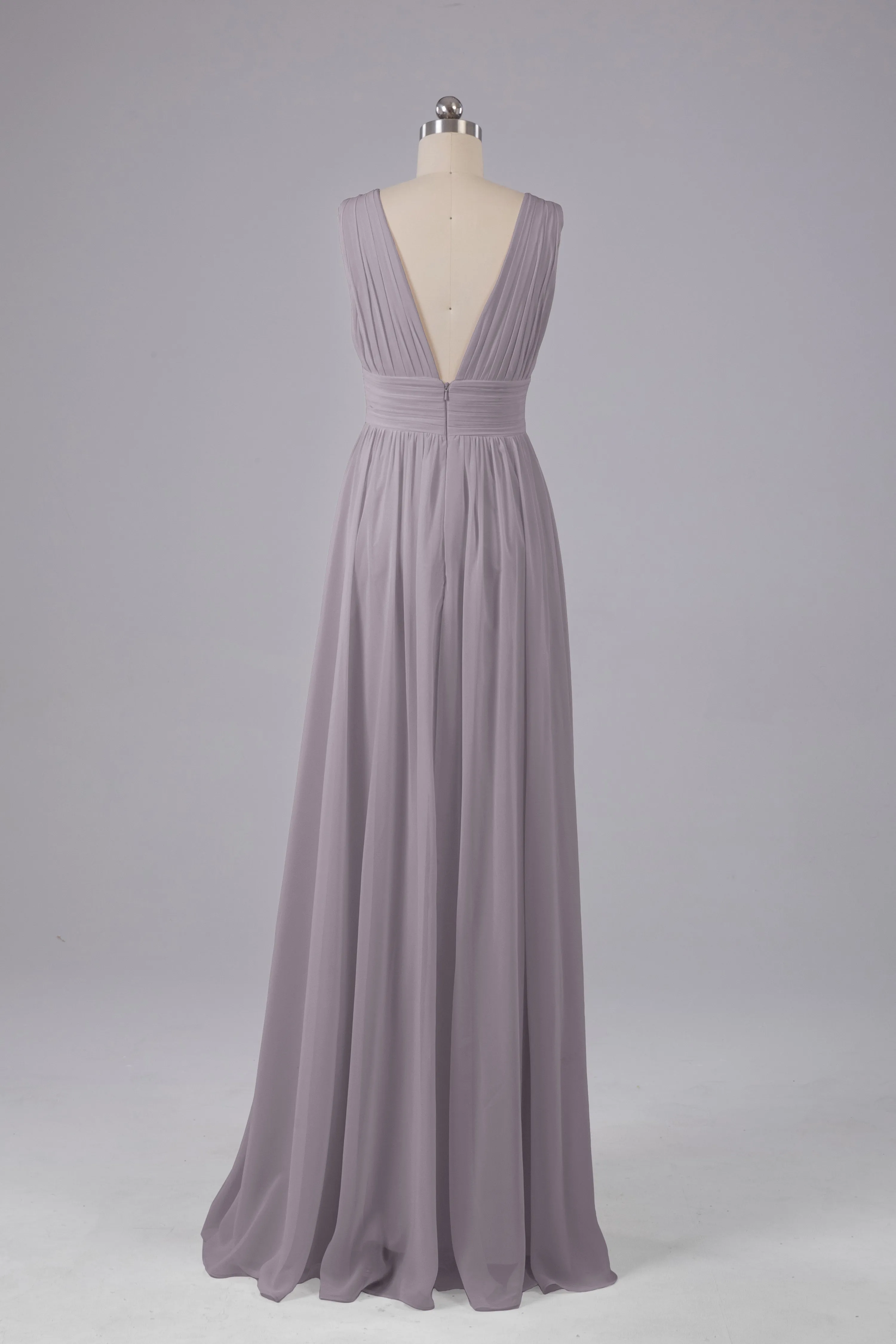 V Neck Chiffon Long Bridesmaid Dresses with Split
