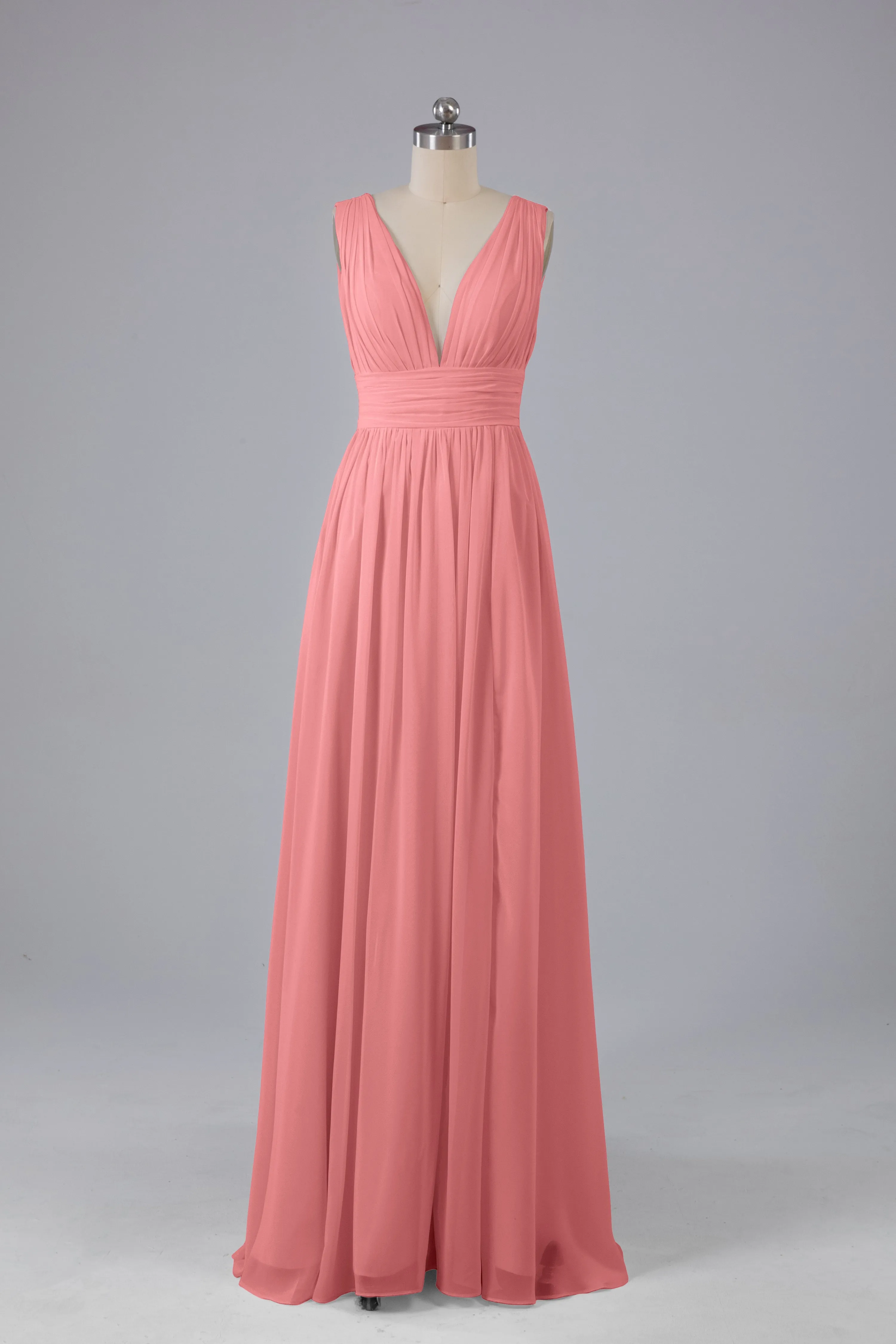 V Neck Chiffon Long Bridesmaid Dresses with Split