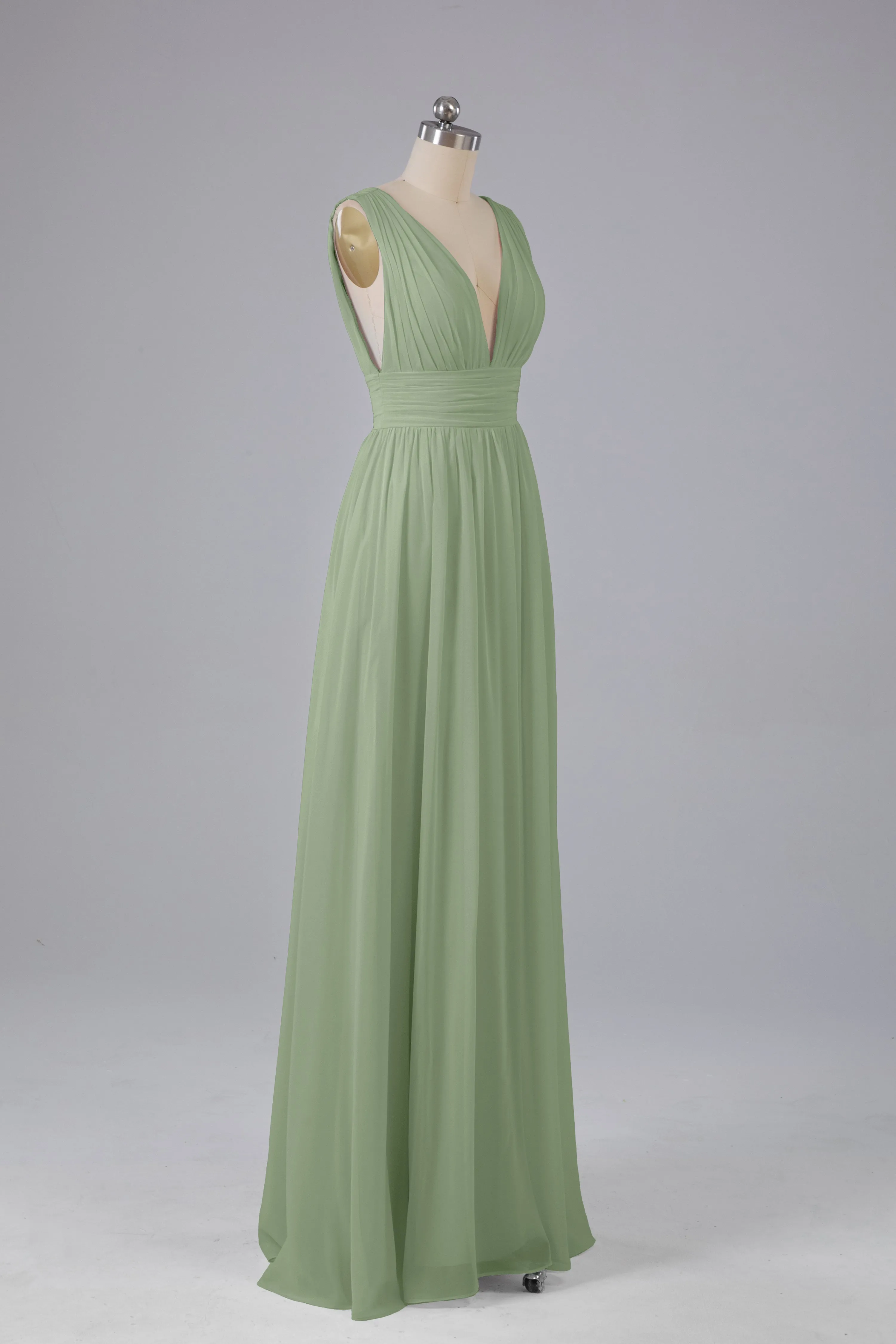 V Neck Chiffon Long Bridesmaid Dresses with Split
