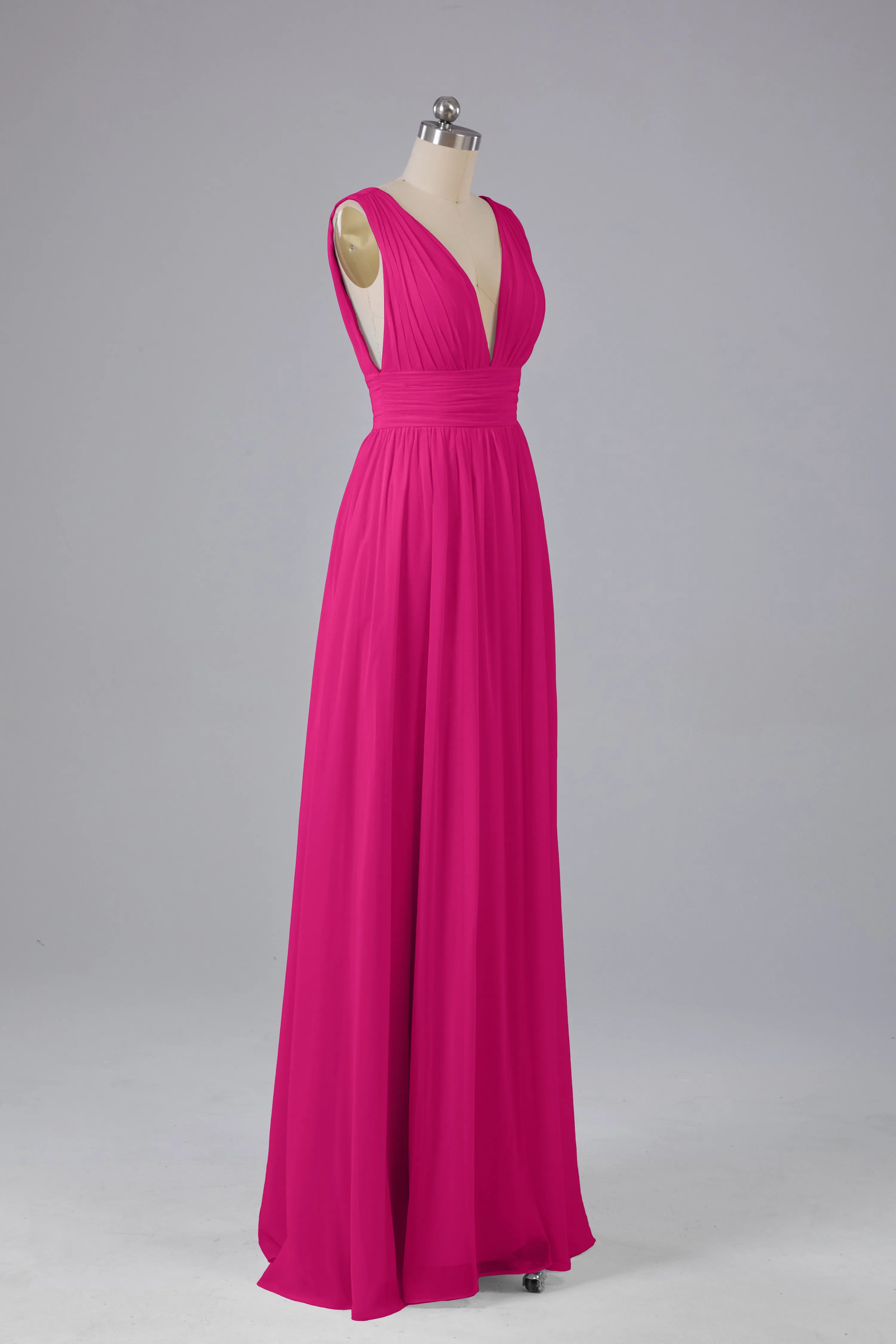V Neck Chiffon Long Bridesmaid Dresses with Split