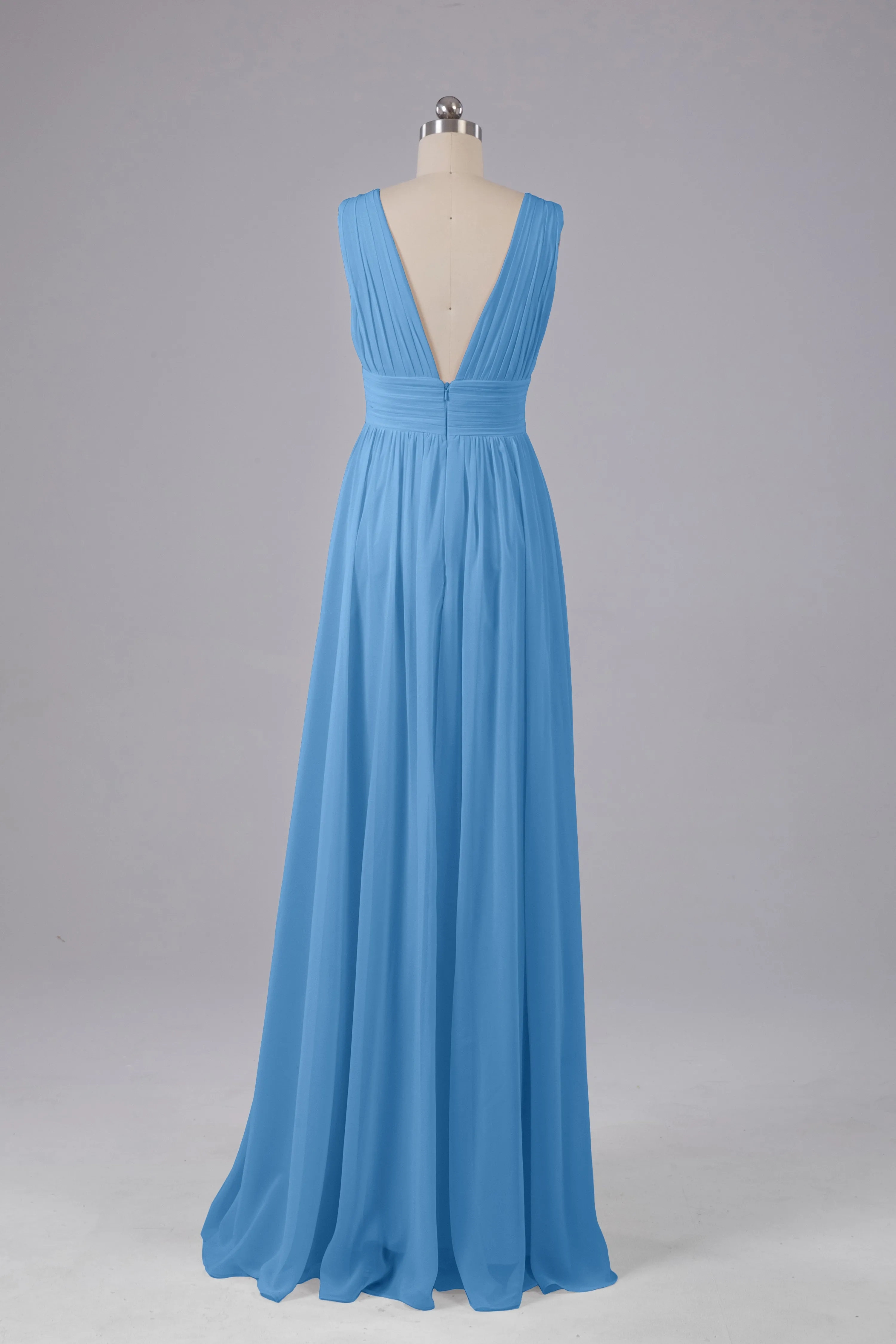 V Neck Chiffon Long Bridesmaid Dresses with Split
