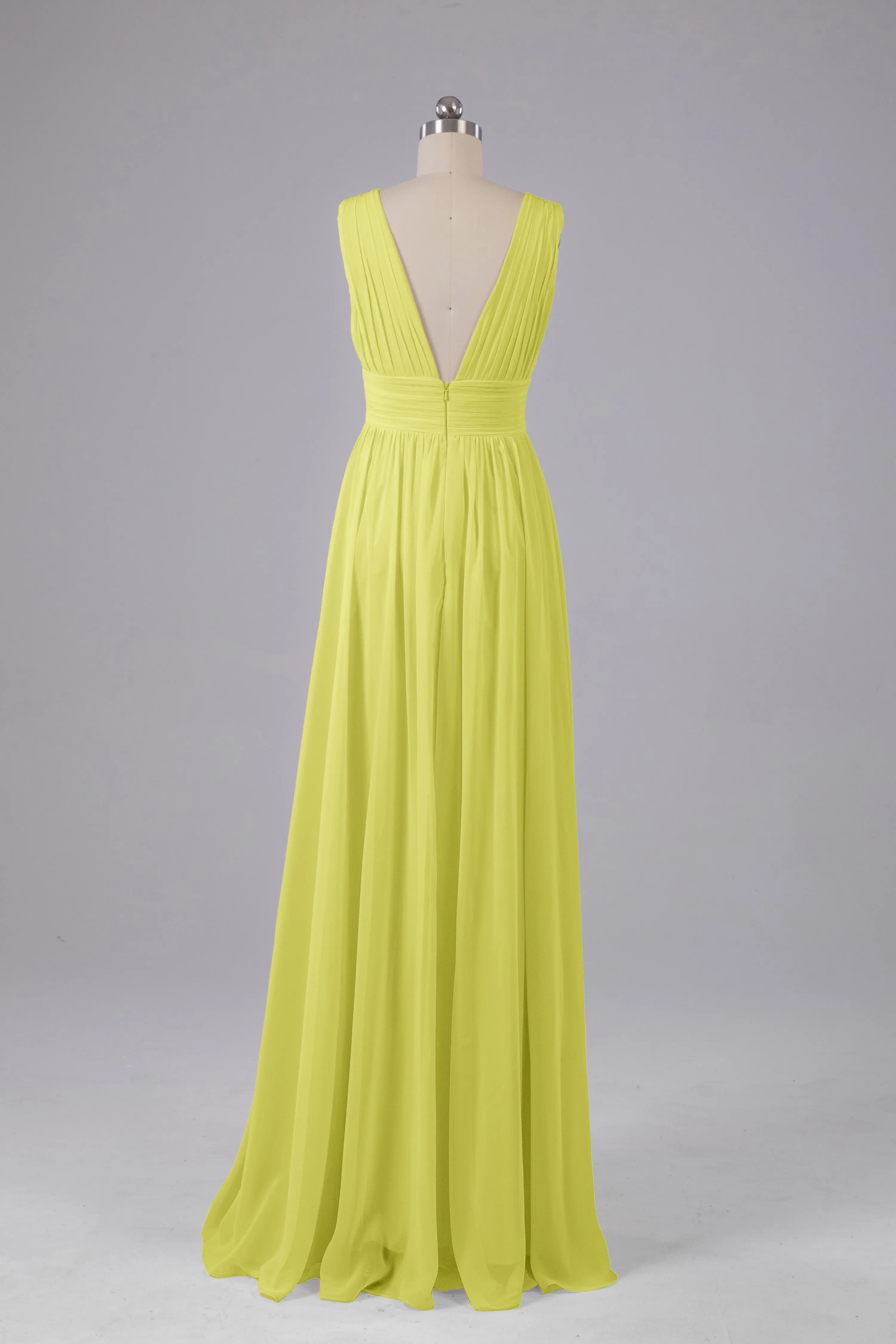 V Neck Chiffon Long Bridesmaid Dresses with Split
