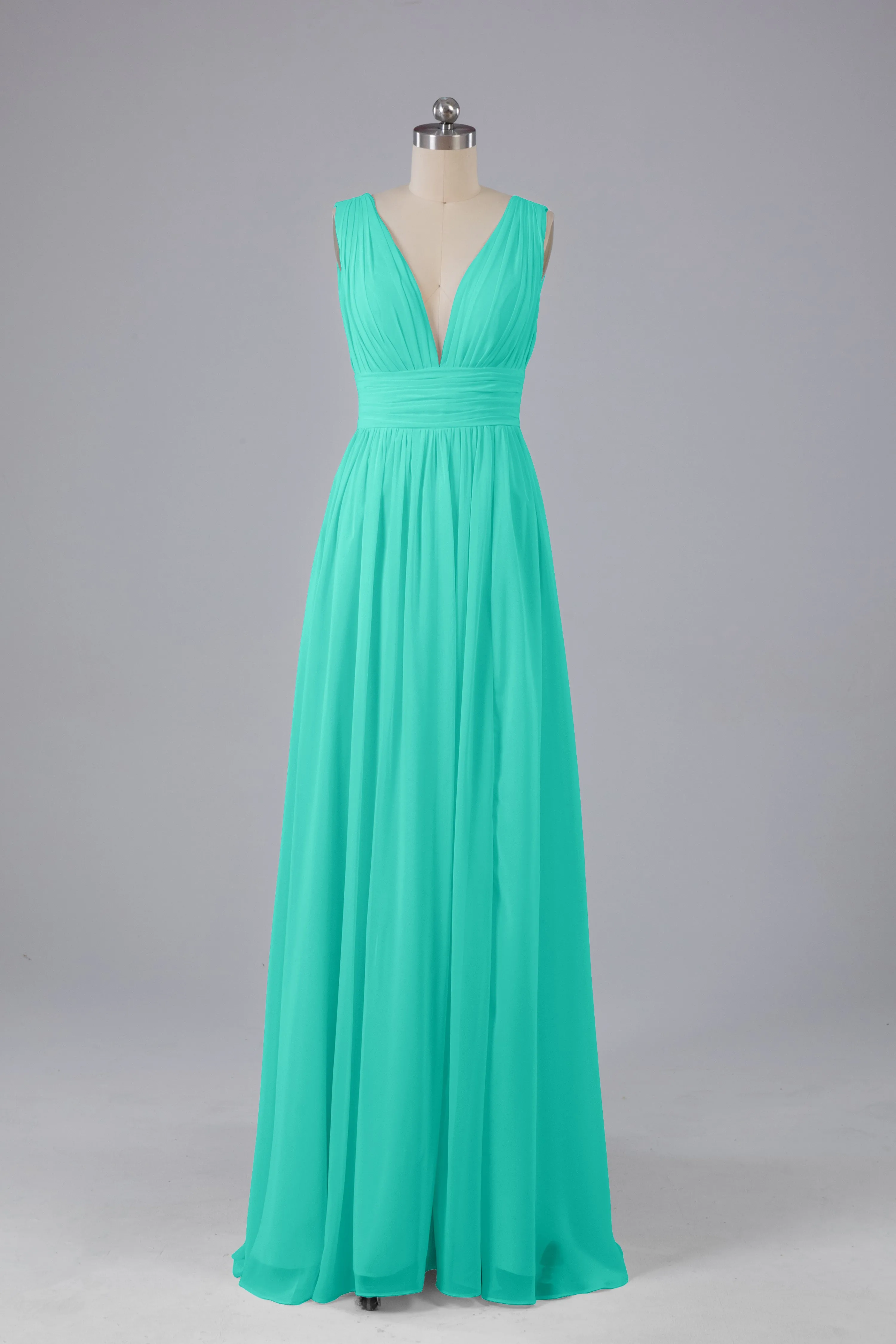 V Neck Chiffon Long Bridesmaid Dresses with Split