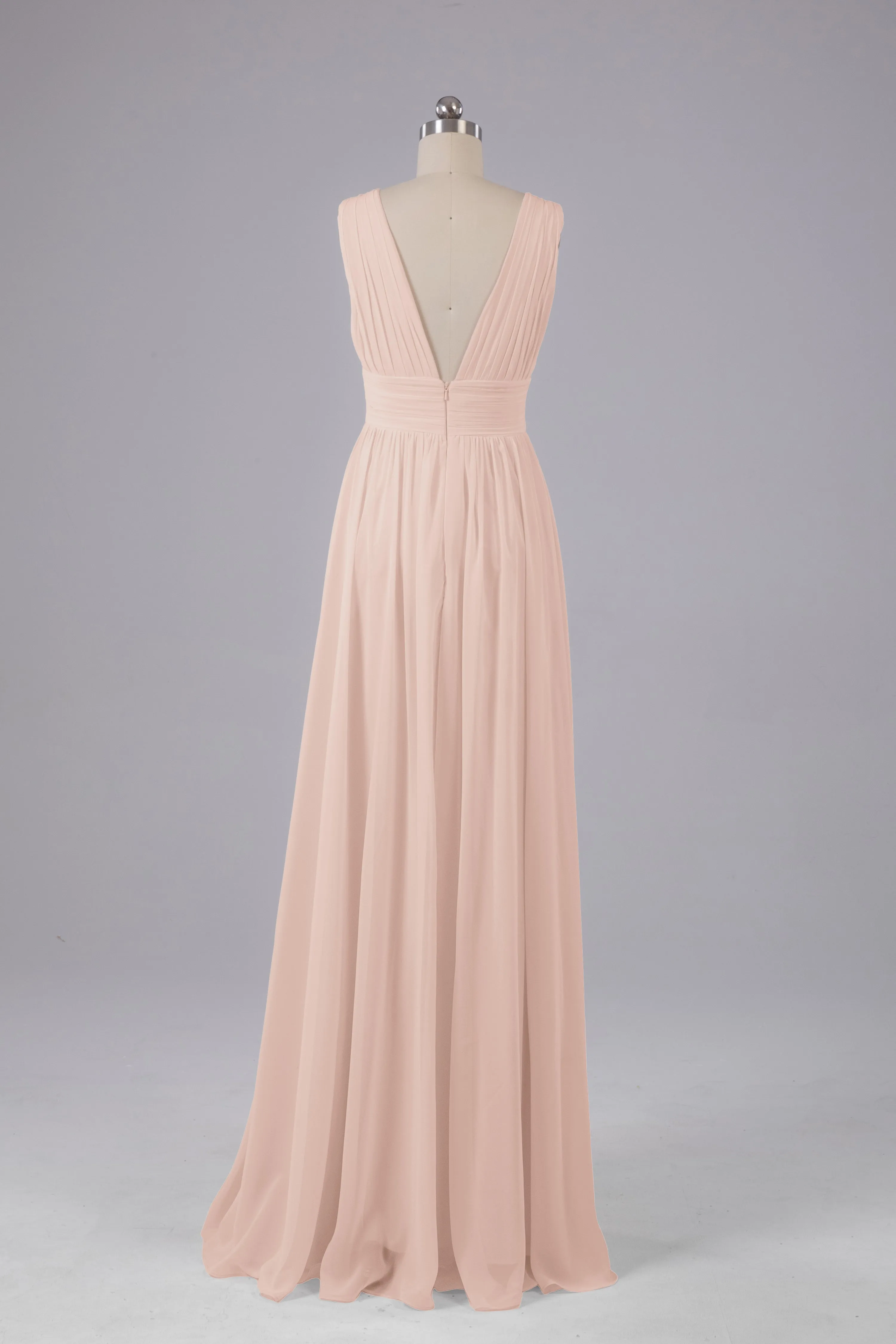 V Neck Chiffon Long Bridesmaid Dresses with Split