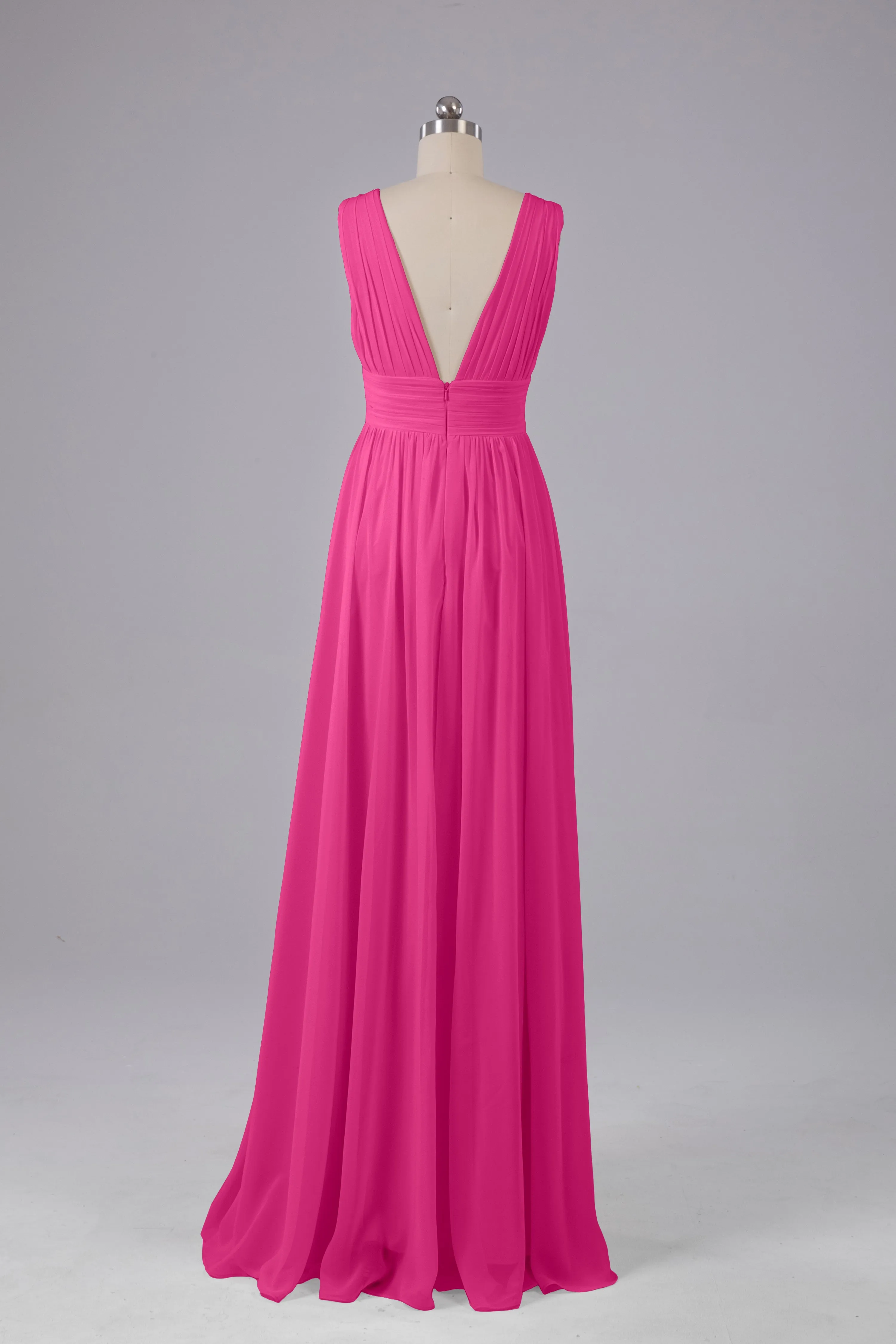 V Neck Chiffon Long Bridesmaid Dresses with Split