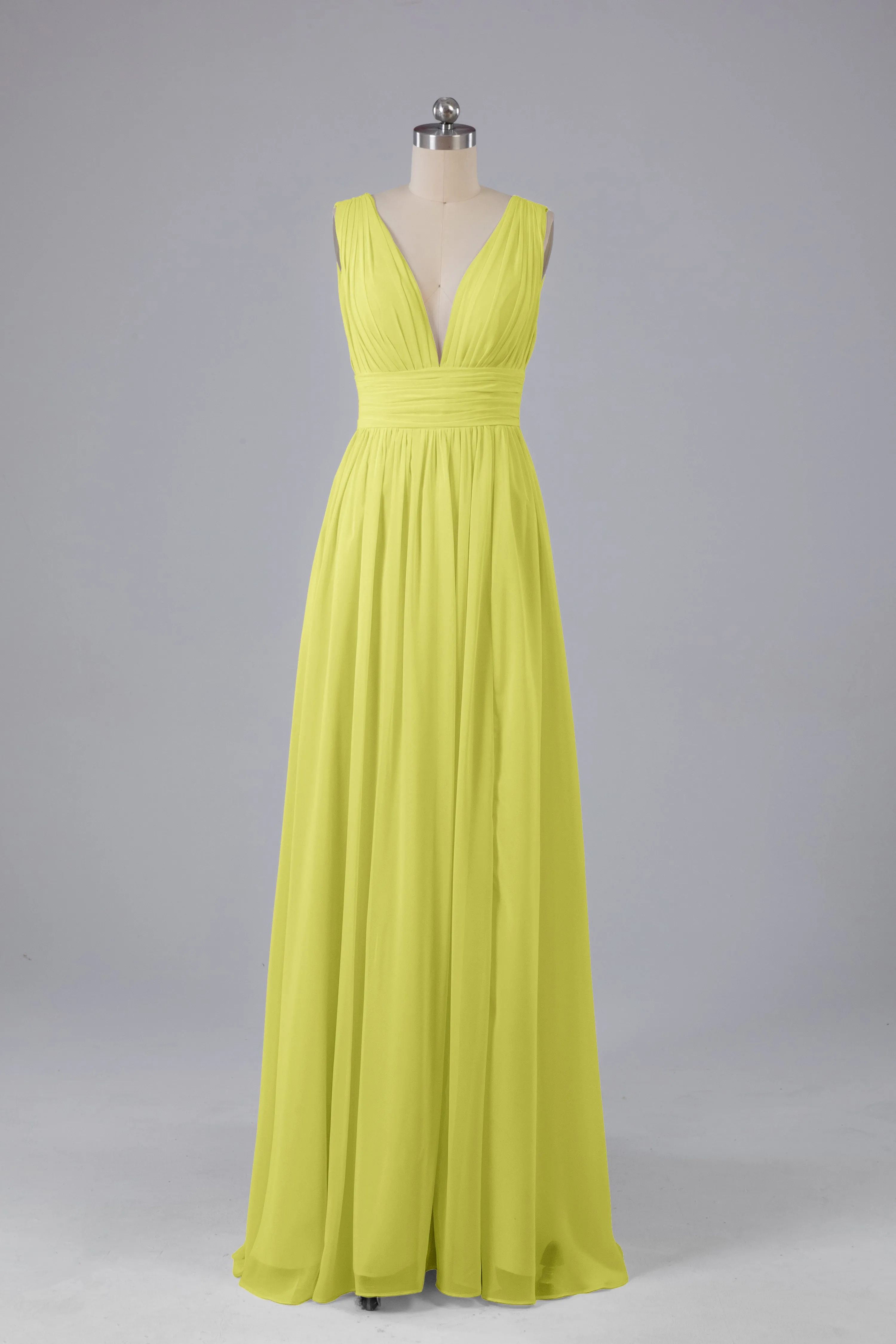 V Neck Chiffon Long Bridesmaid Dresses with Split