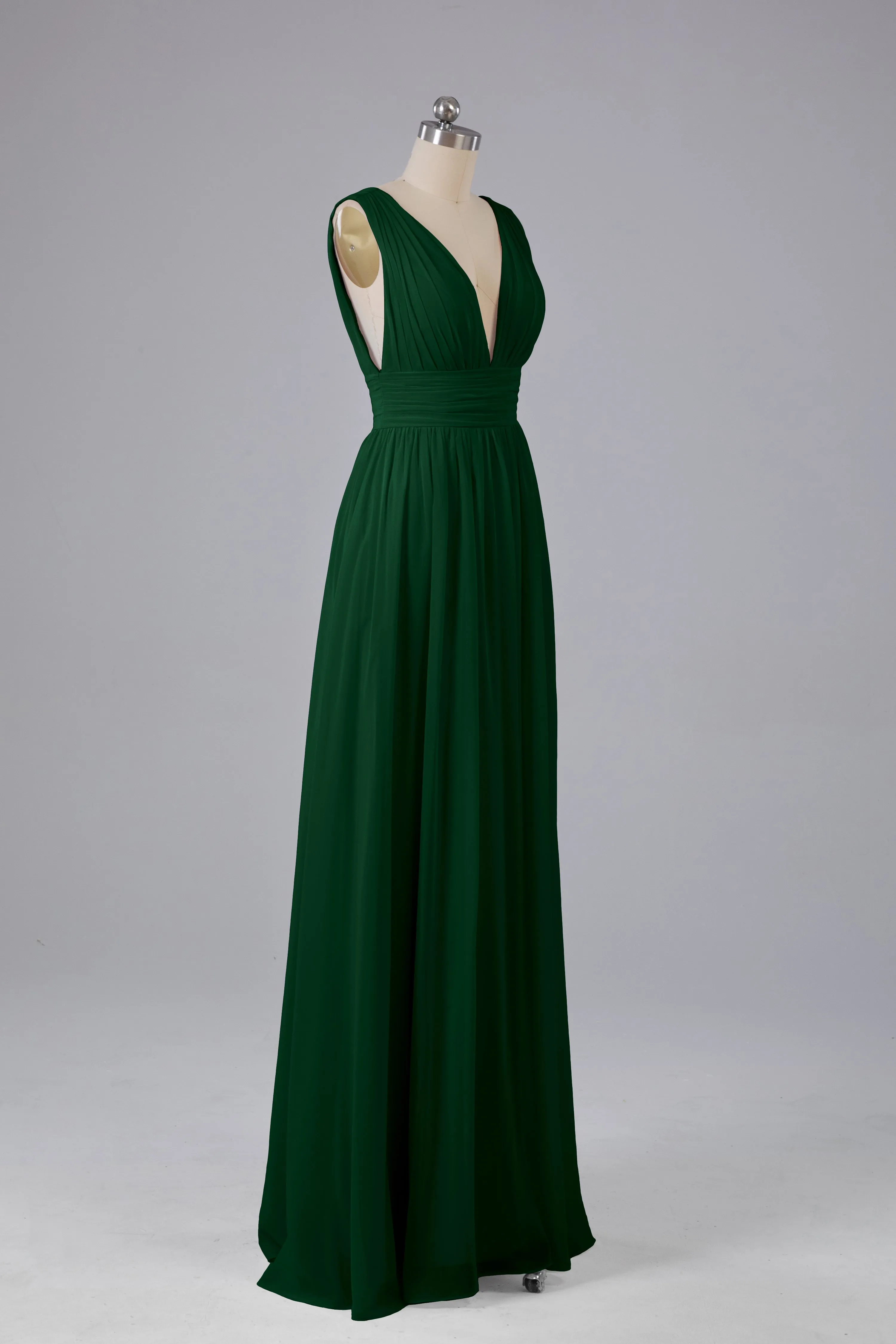 V Neck Chiffon Long Bridesmaid Dresses with Split