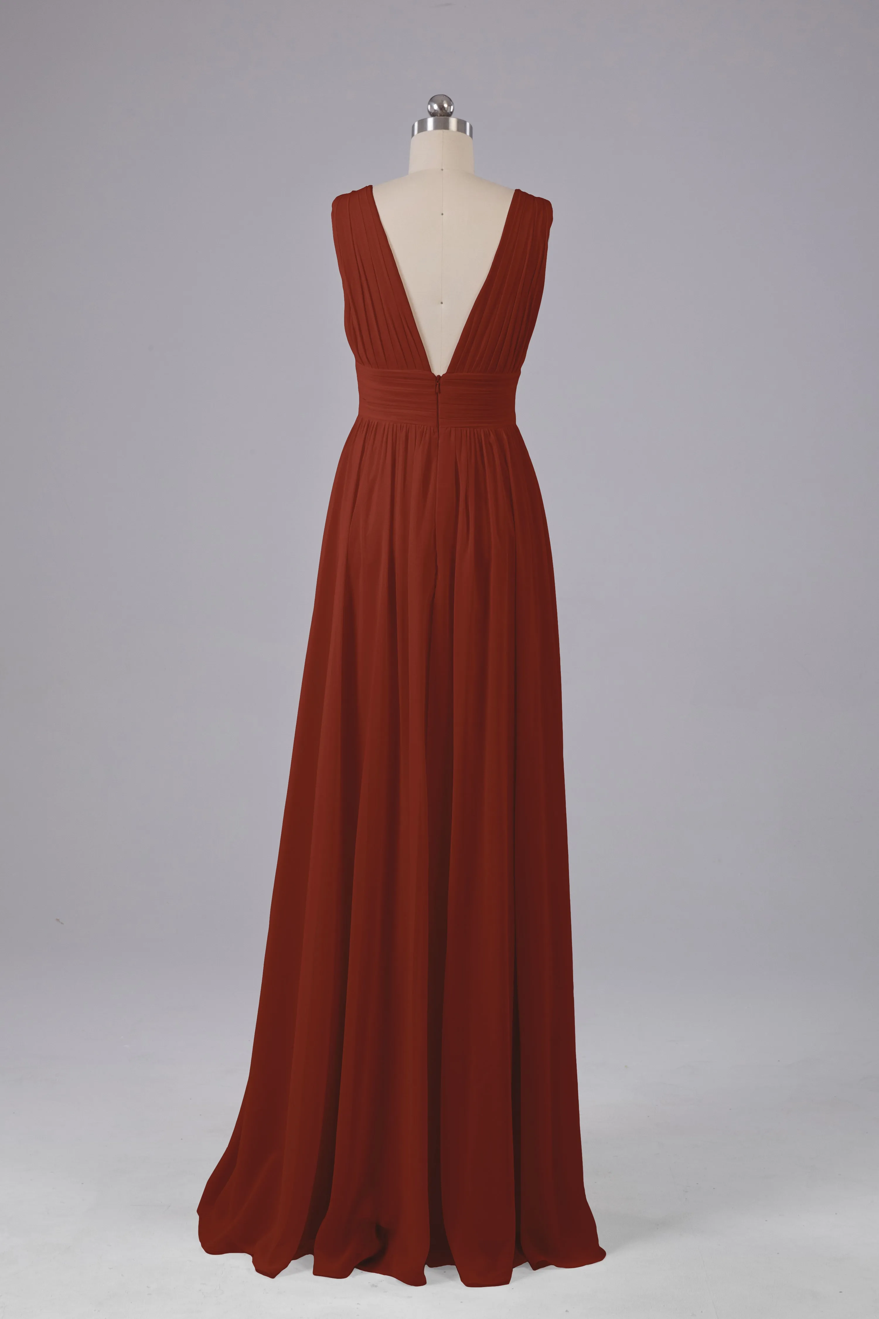 V Neck Chiffon Long Bridesmaid Dresses with Split