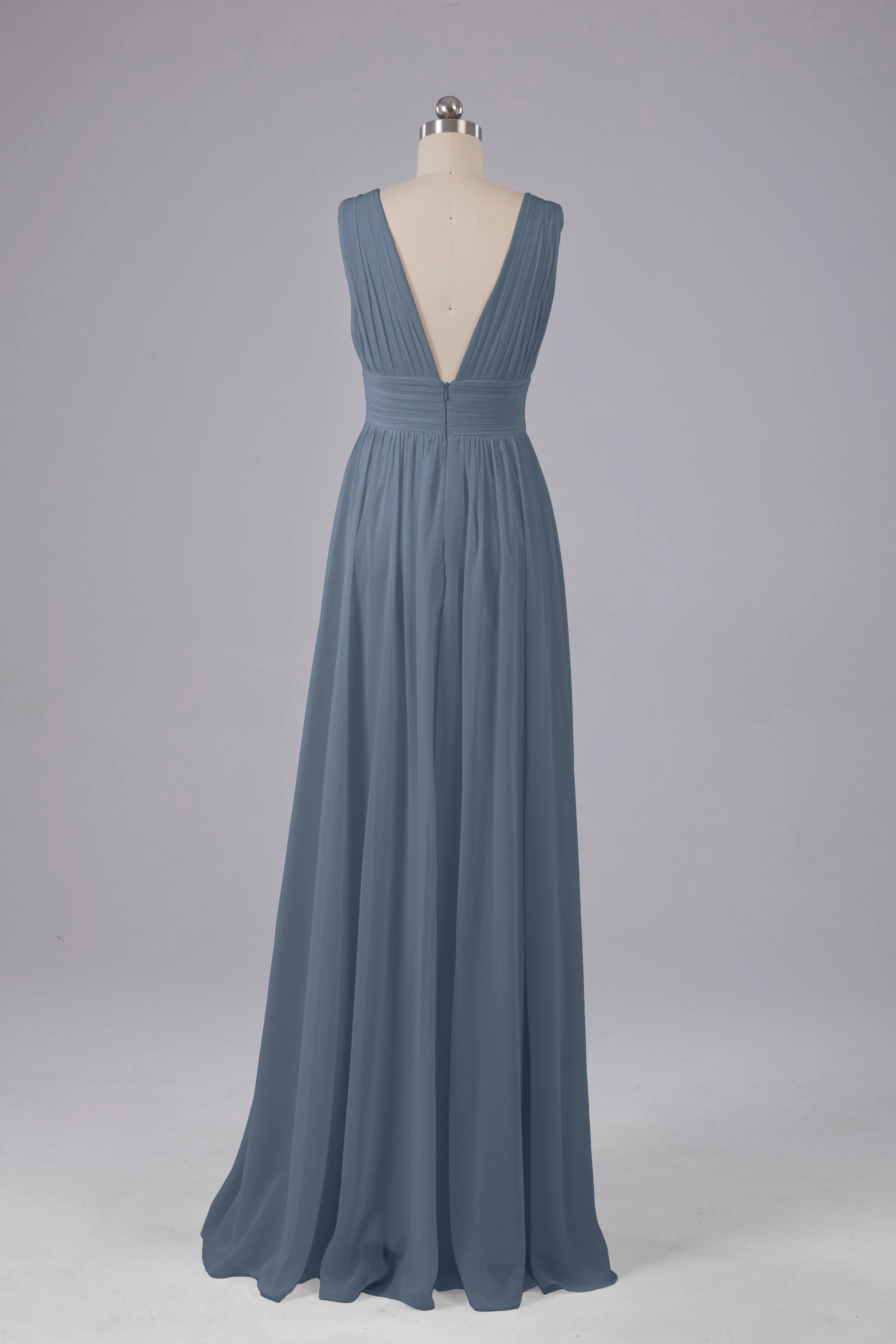 V Neck Chiffon Long Bridesmaid Dresses with Split