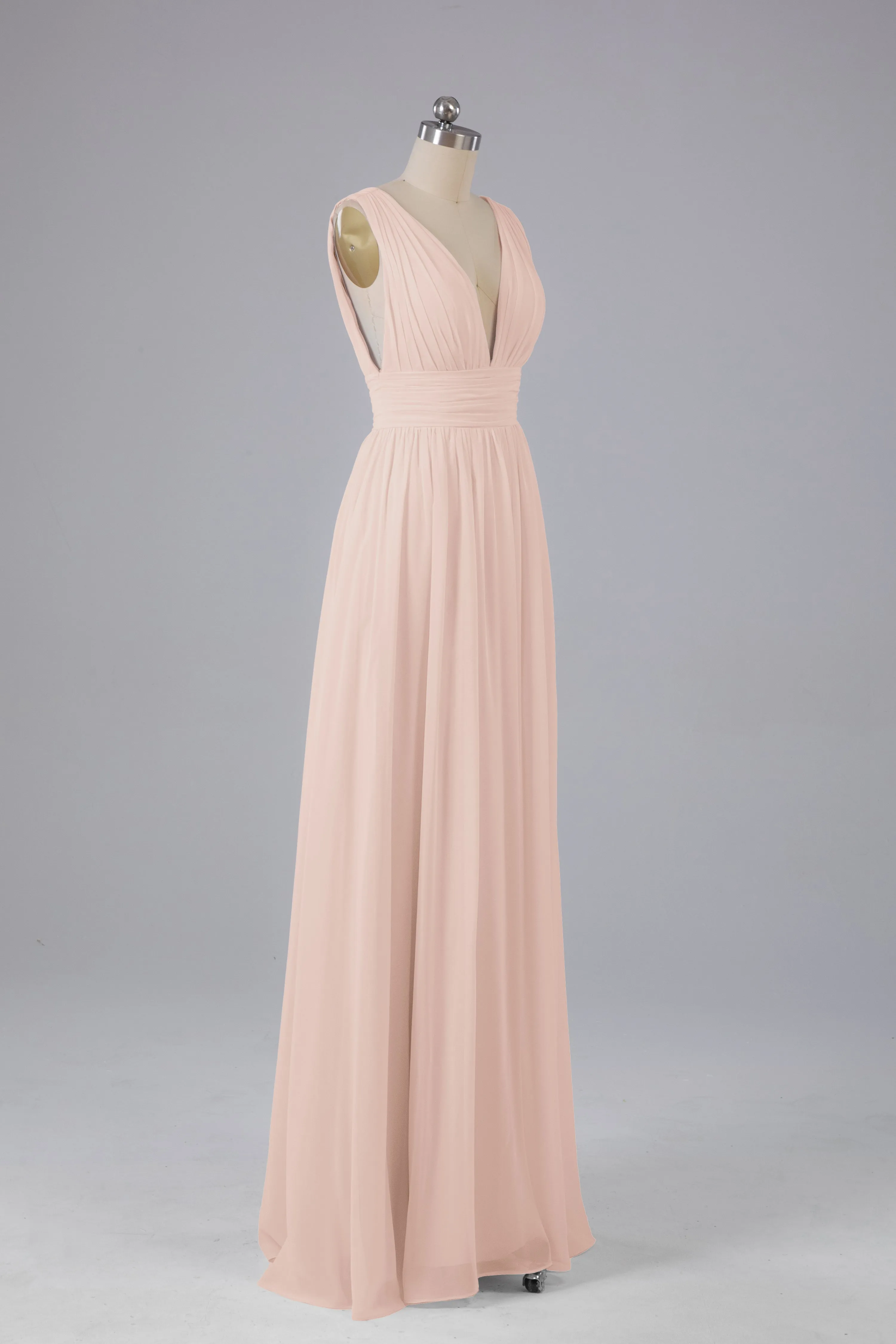 V Neck Chiffon Long Bridesmaid Dresses with Split
