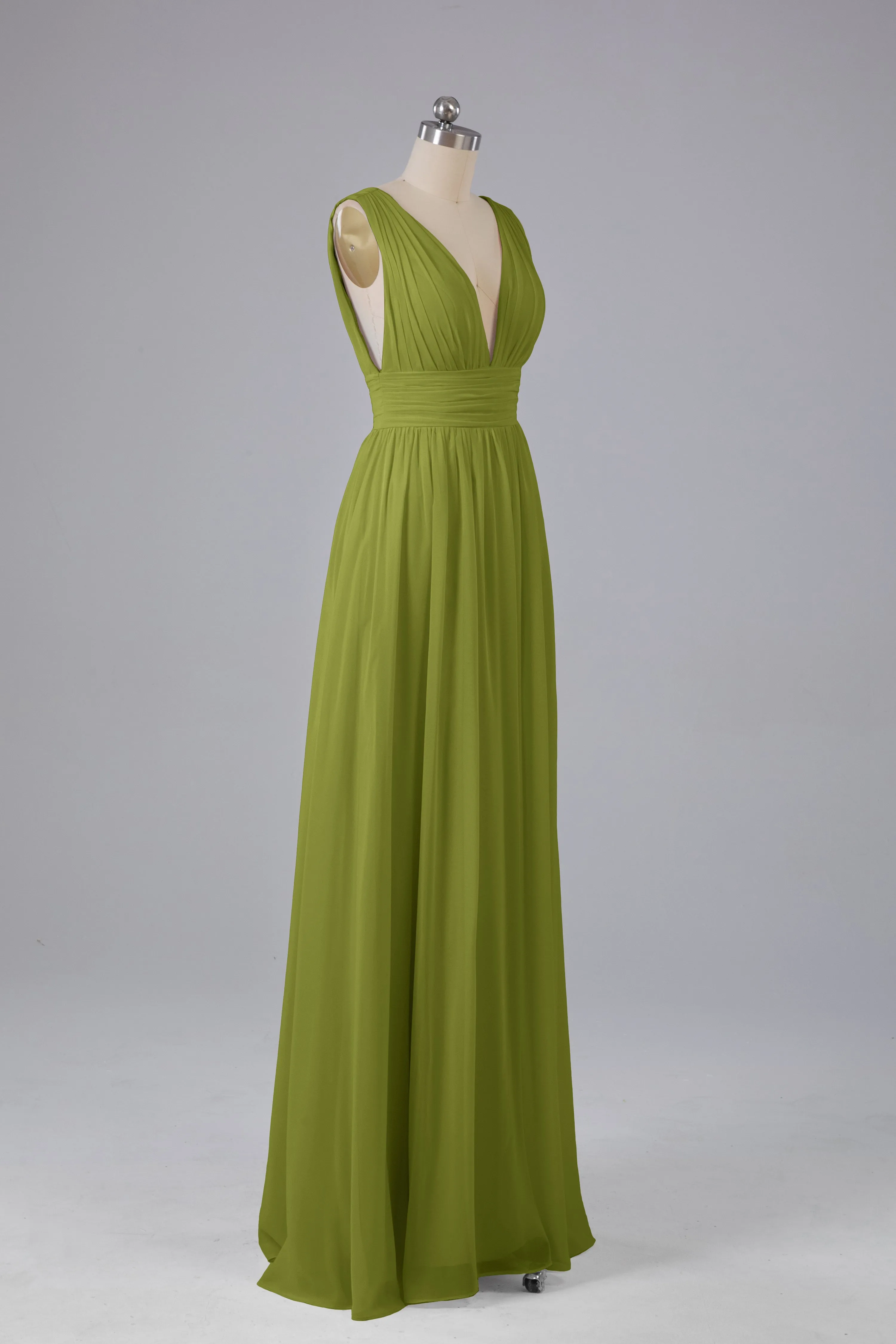 V Neck Chiffon Long Bridesmaid Dresses with Split