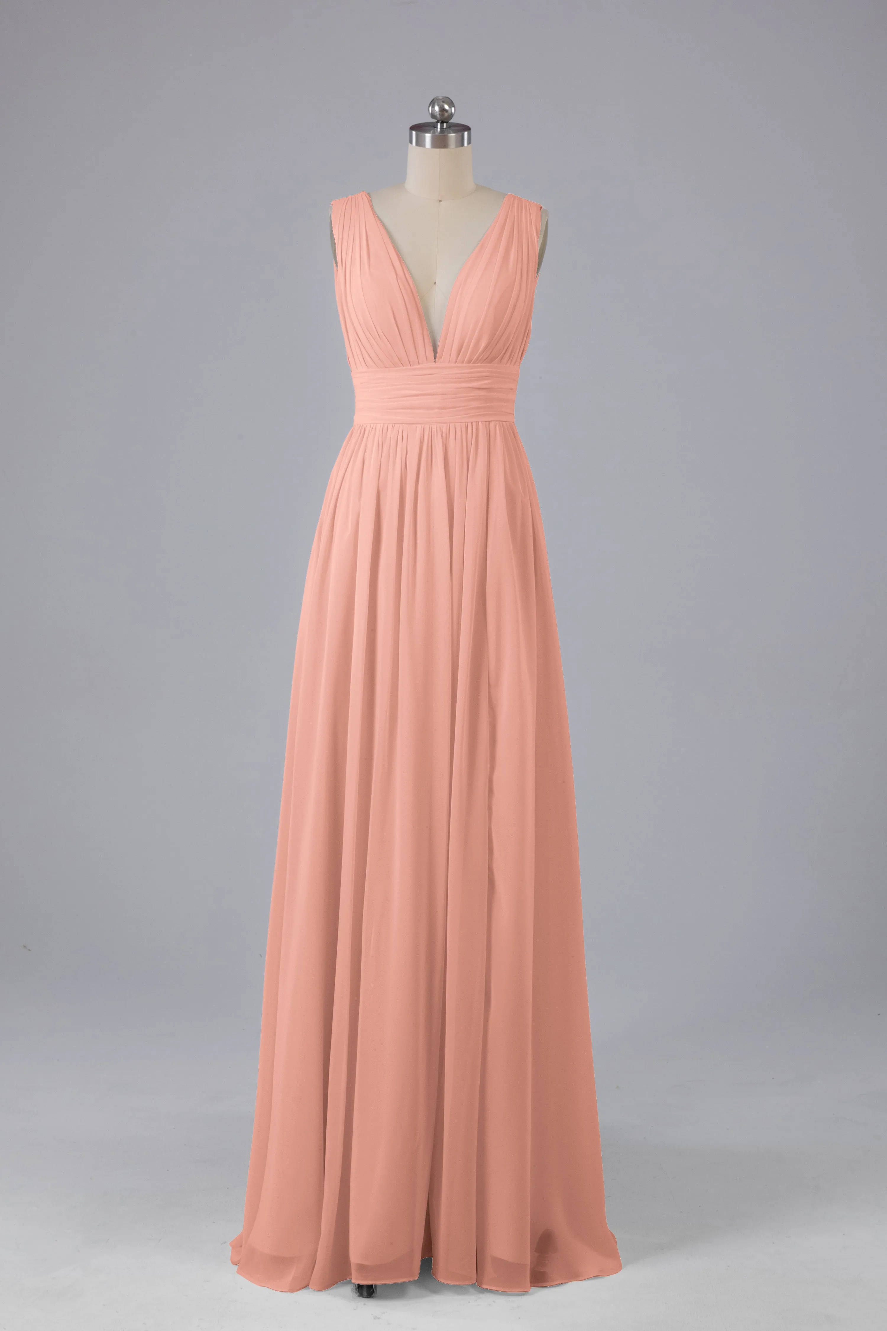 V Neck Chiffon Long Bridesmaid Dresses with Split