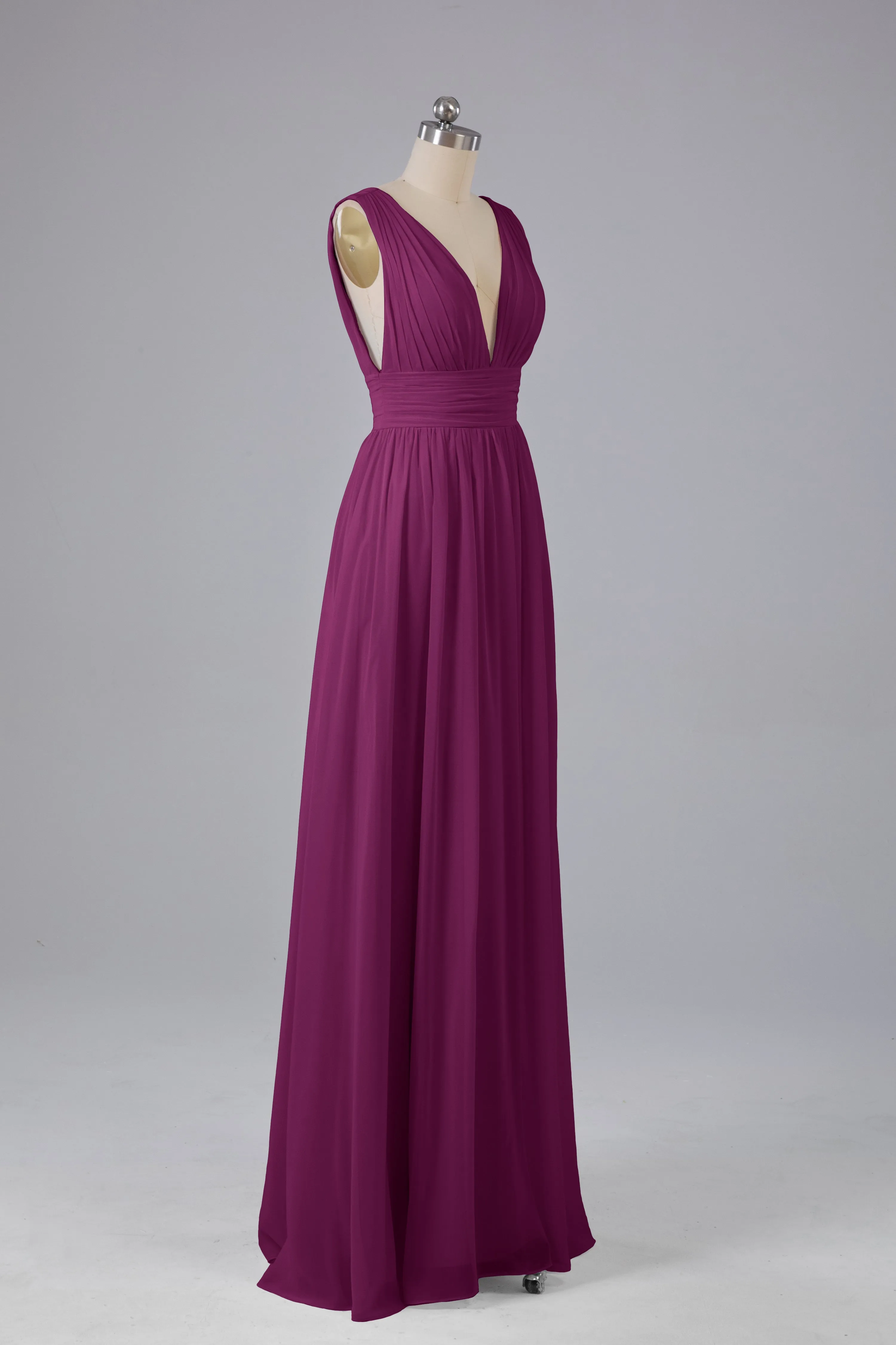 V Neck Chiffon Long Bridesmaid Dresses with Split
