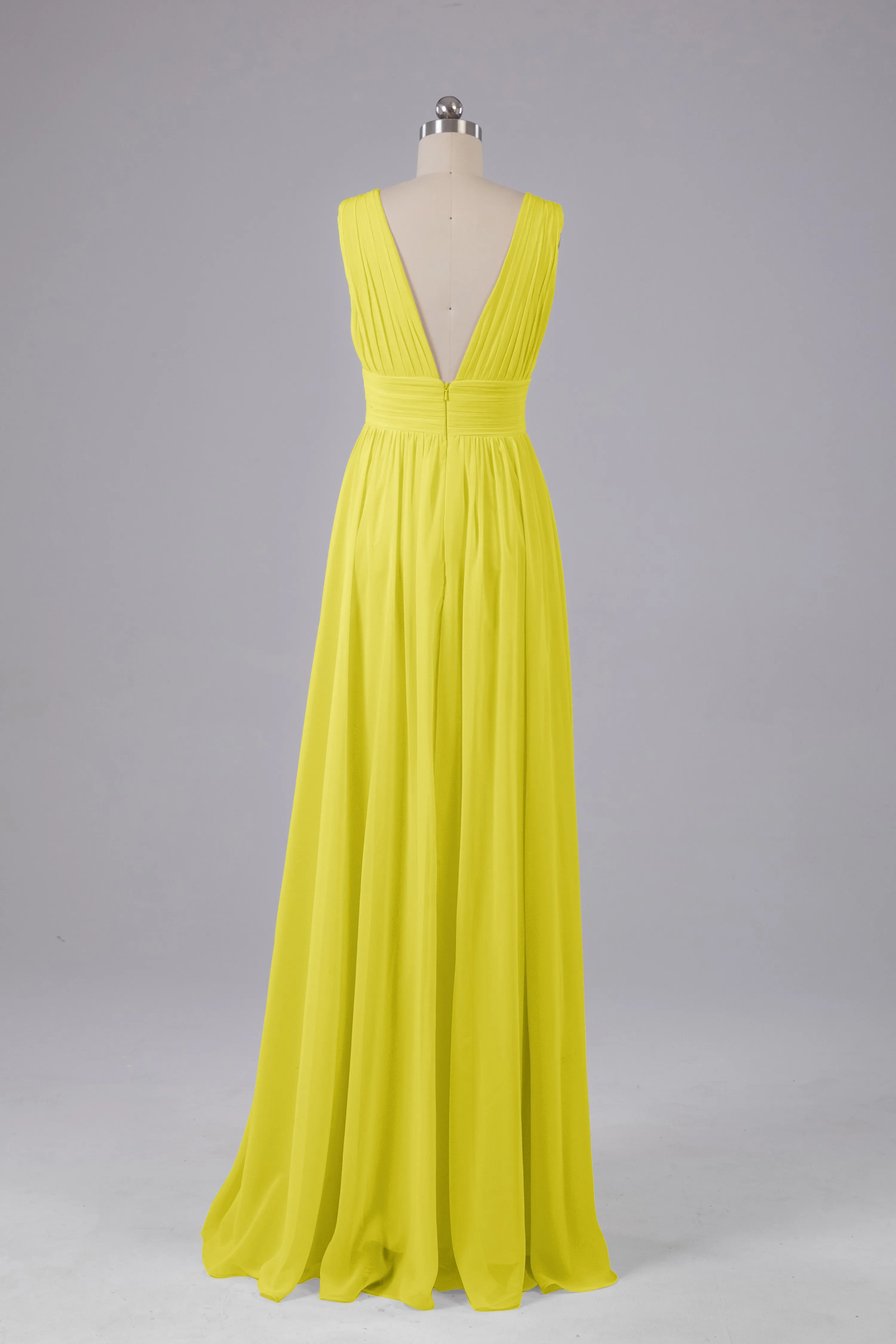 V Neck Chiffon Long Bridesmaid Dresses with Split