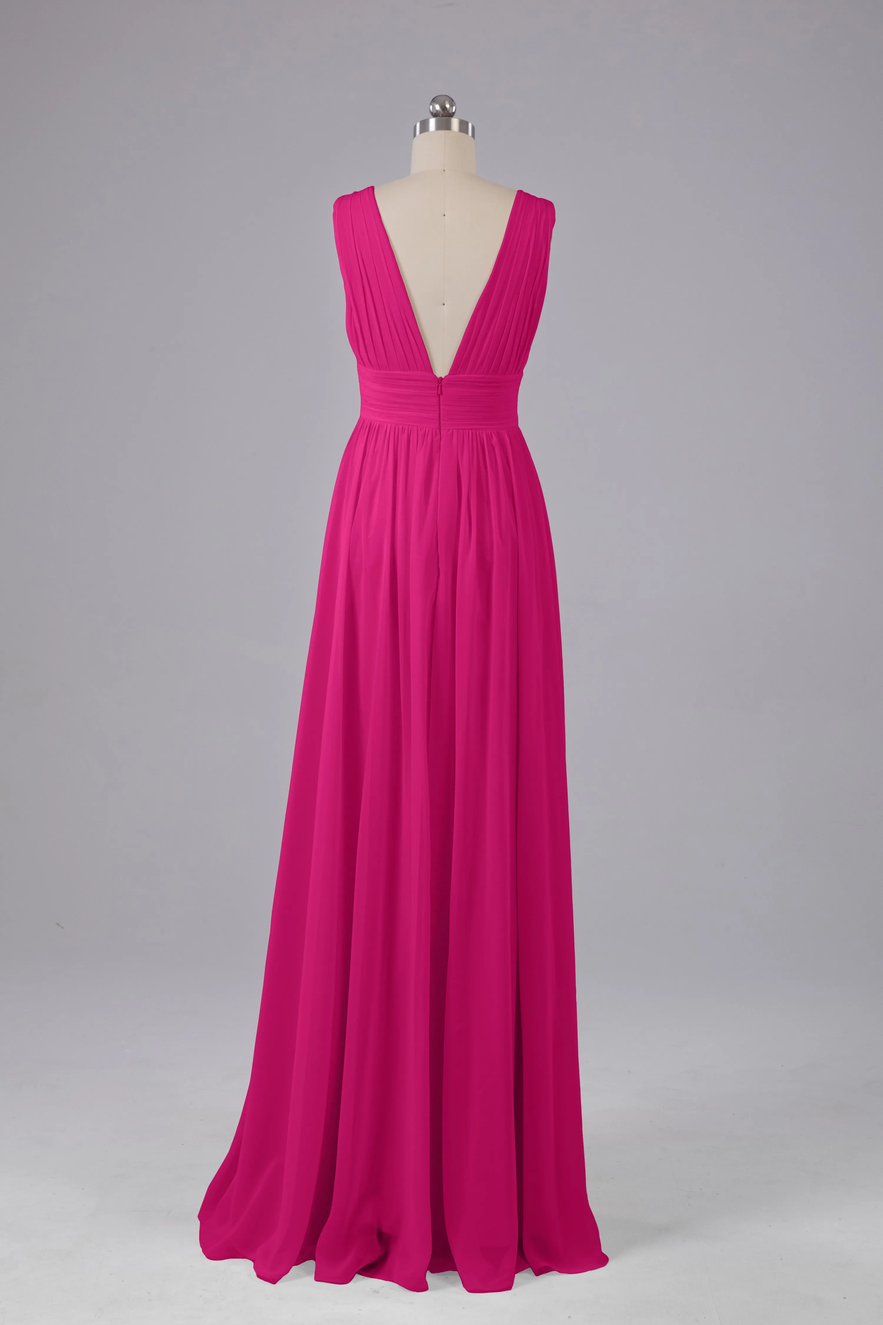 V Neck Chiffon Long Bridesmaid Dresses with Split