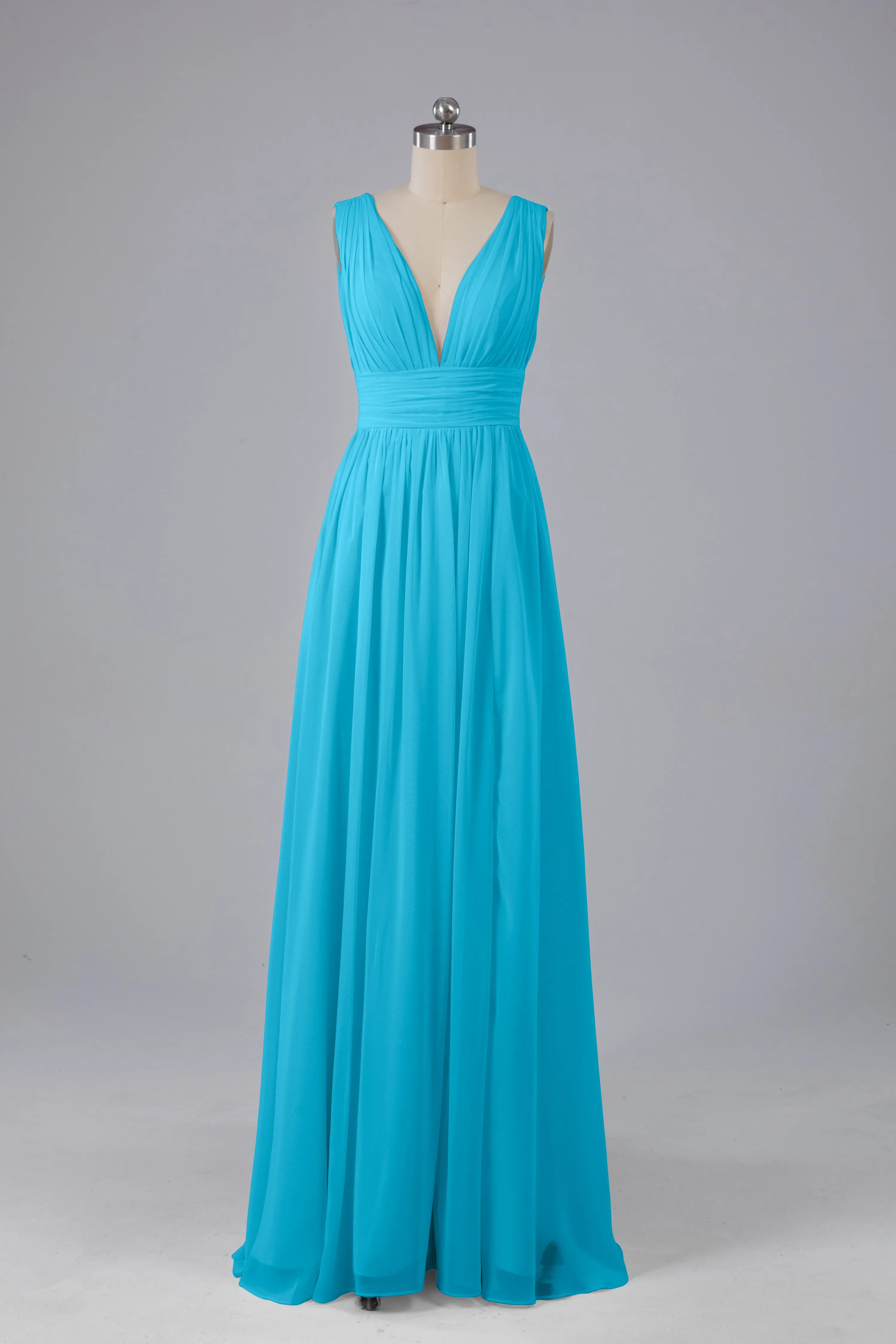 V Neck Chiffon Long Bridesmaid Dresses with Split