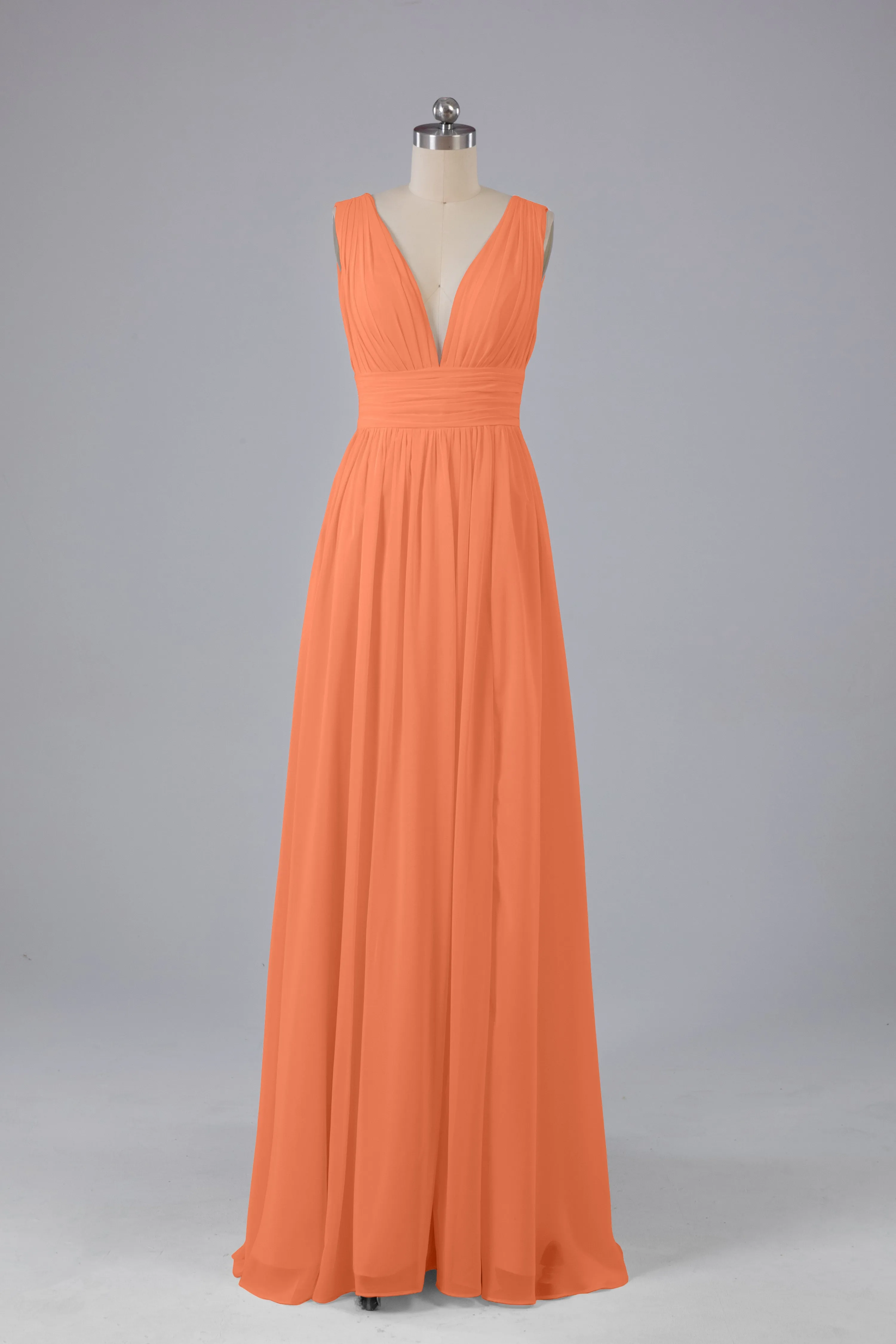 V Neck Chiffon Long Bridesmaid Dresses with Split
