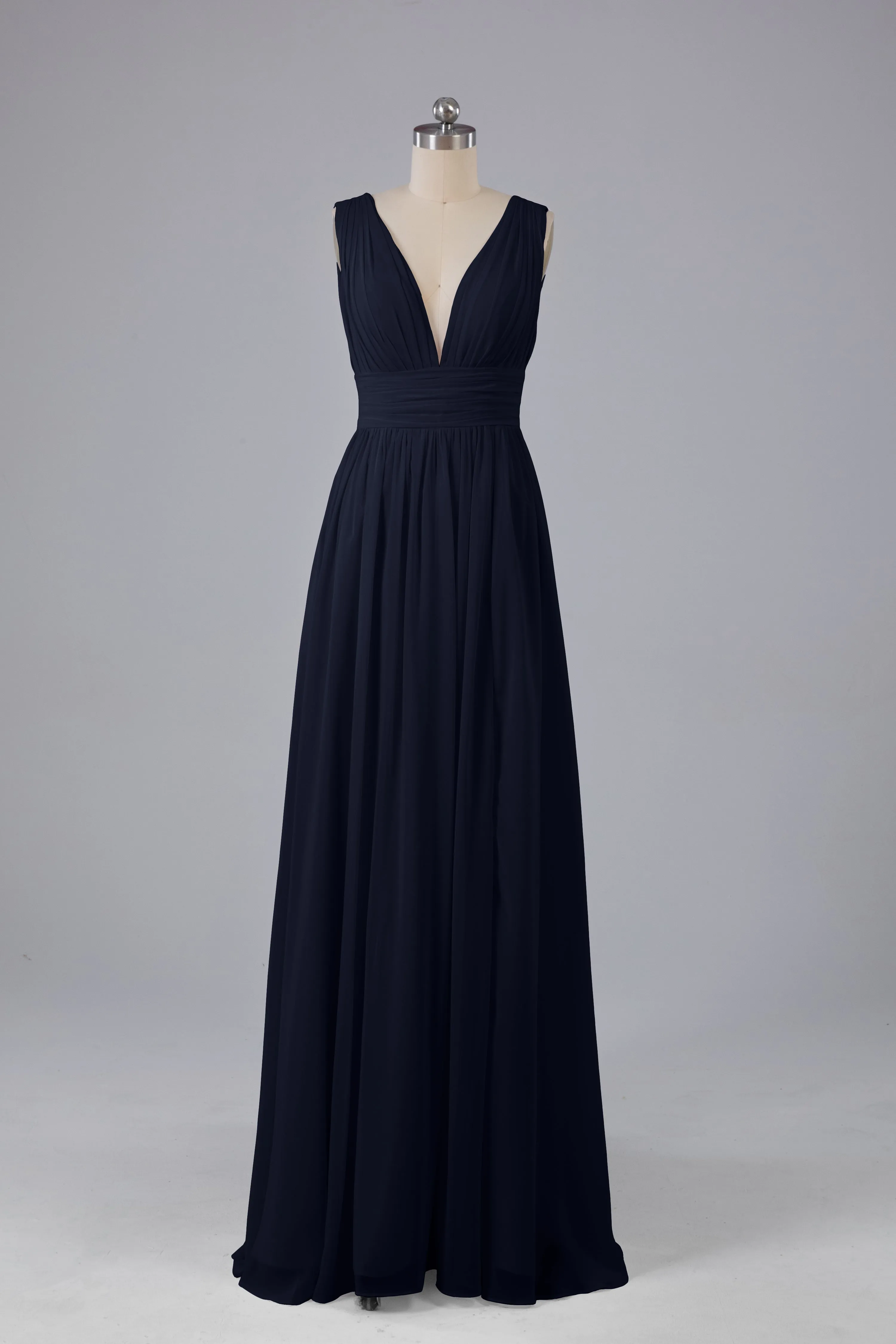 V Neck Chiffon Long Bridesmaid Dresses with Split