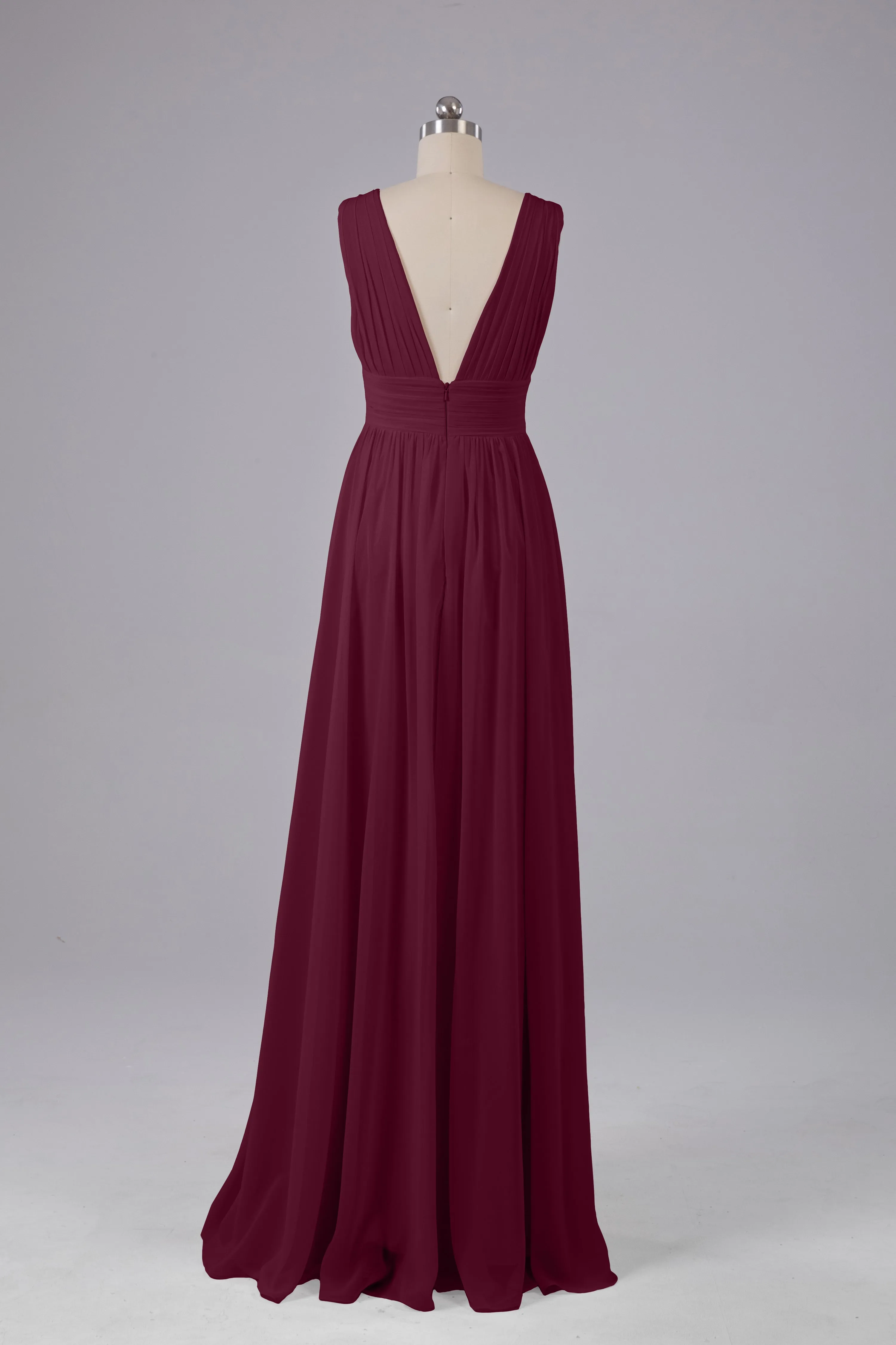 V Neck Chiffon Long Bridesmaid Dresses with Split