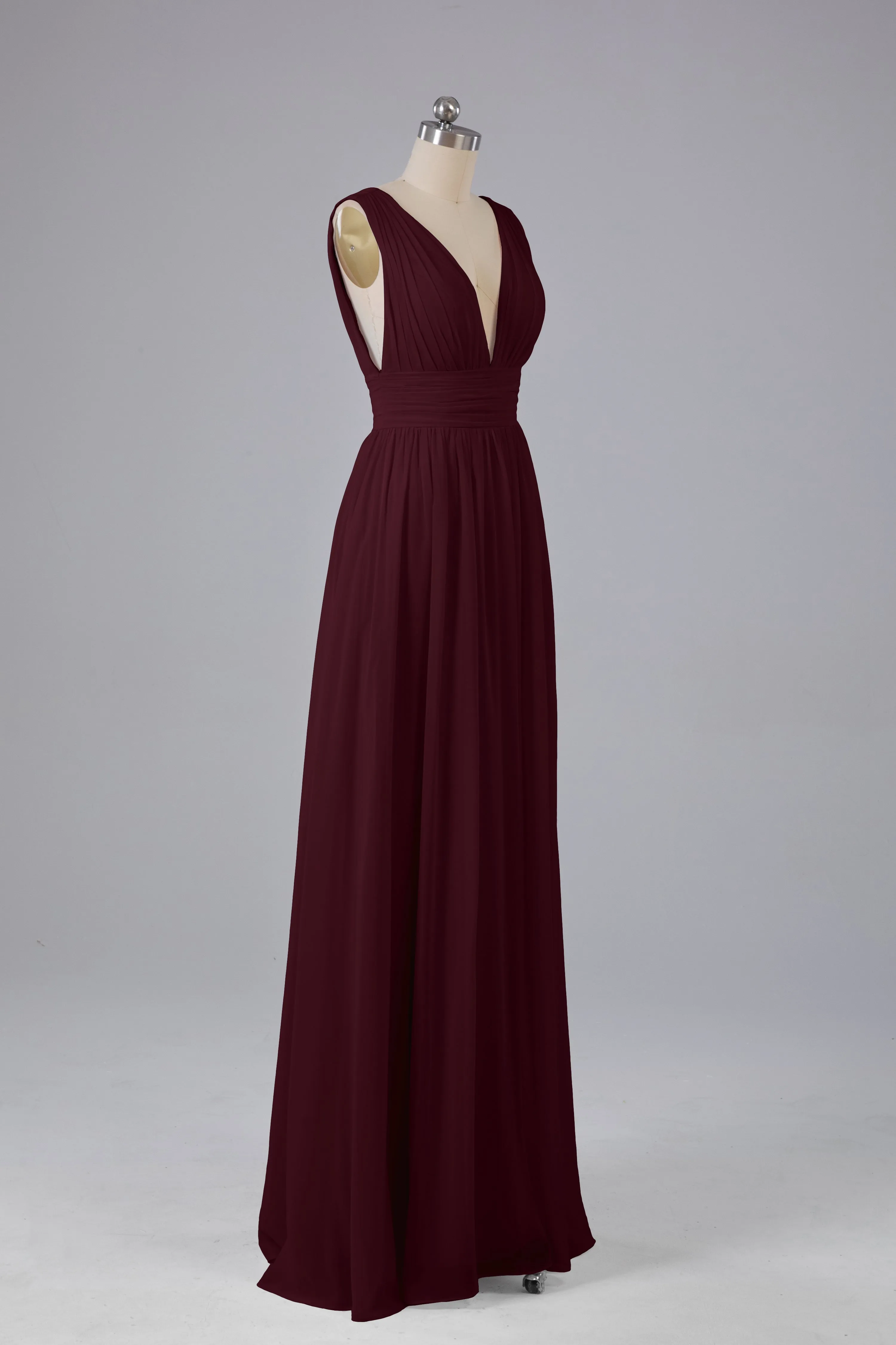 V Neck Chiffon Long Bridesmaid Dresses with Split