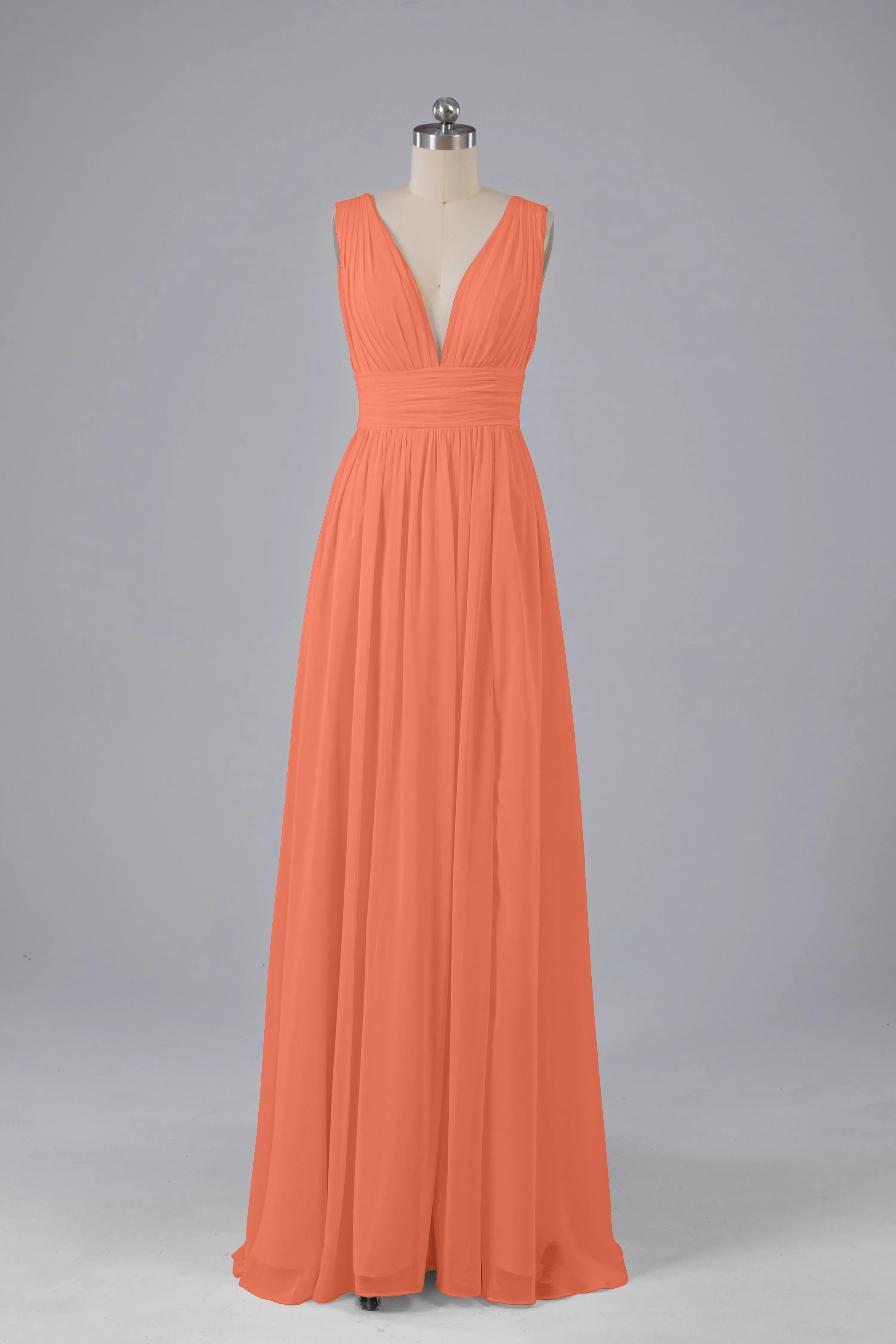 V Neck Chiffon Long Bridesmaid Dresses with Split