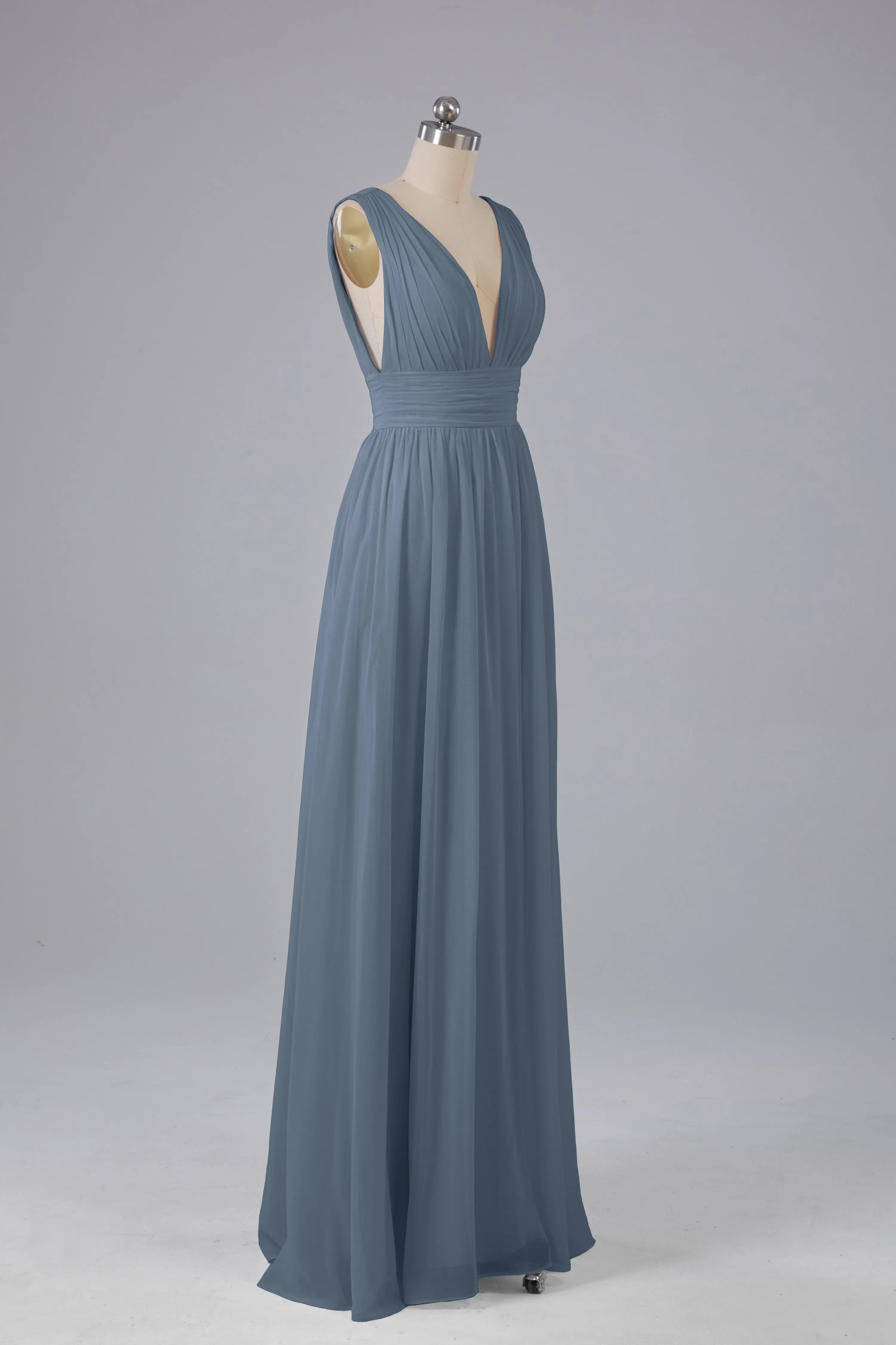 V Neck Chiffon Long Bridesmaid Dresses with Split