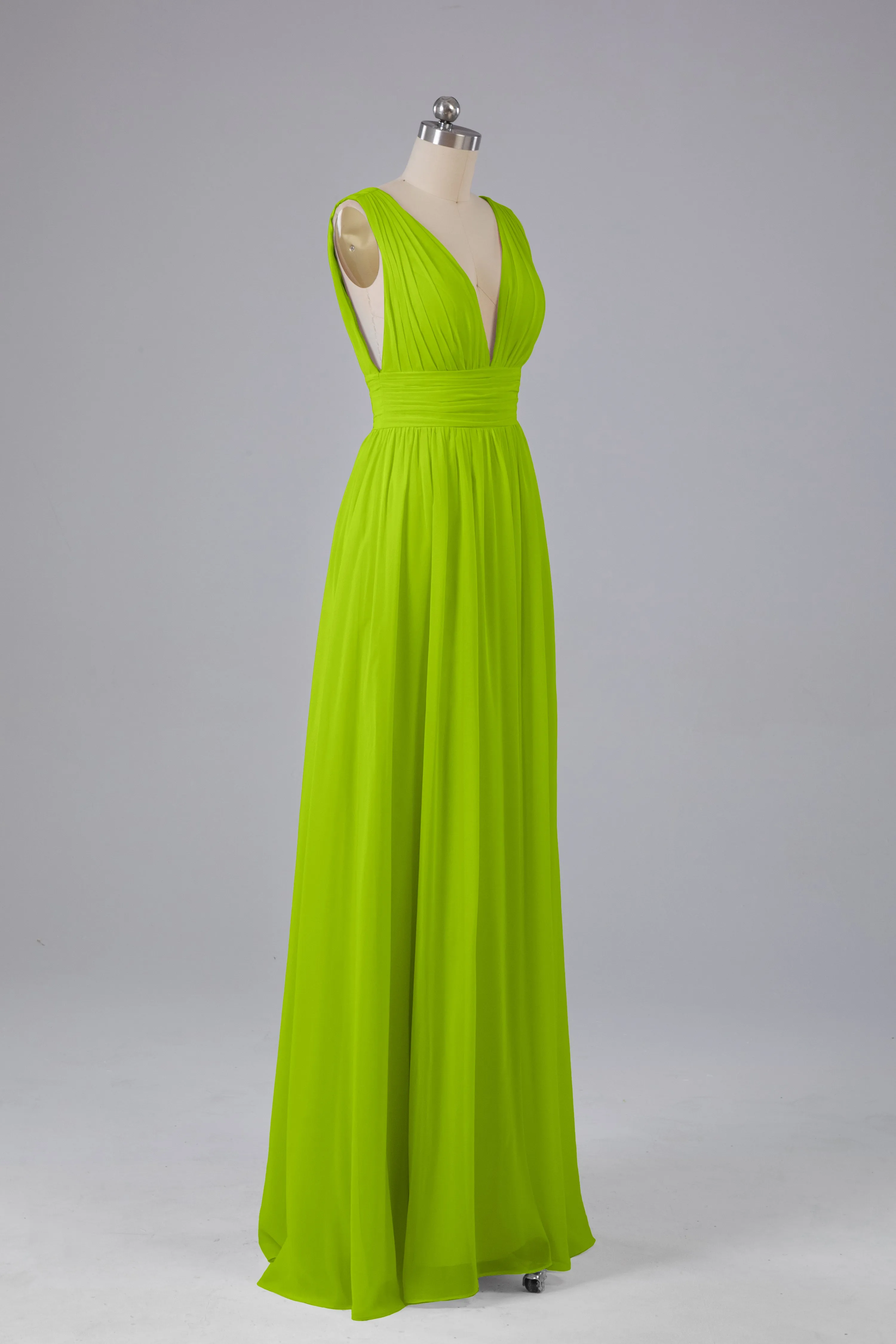 V Neck Chiffon Long Bridesmaid Dresses with Split