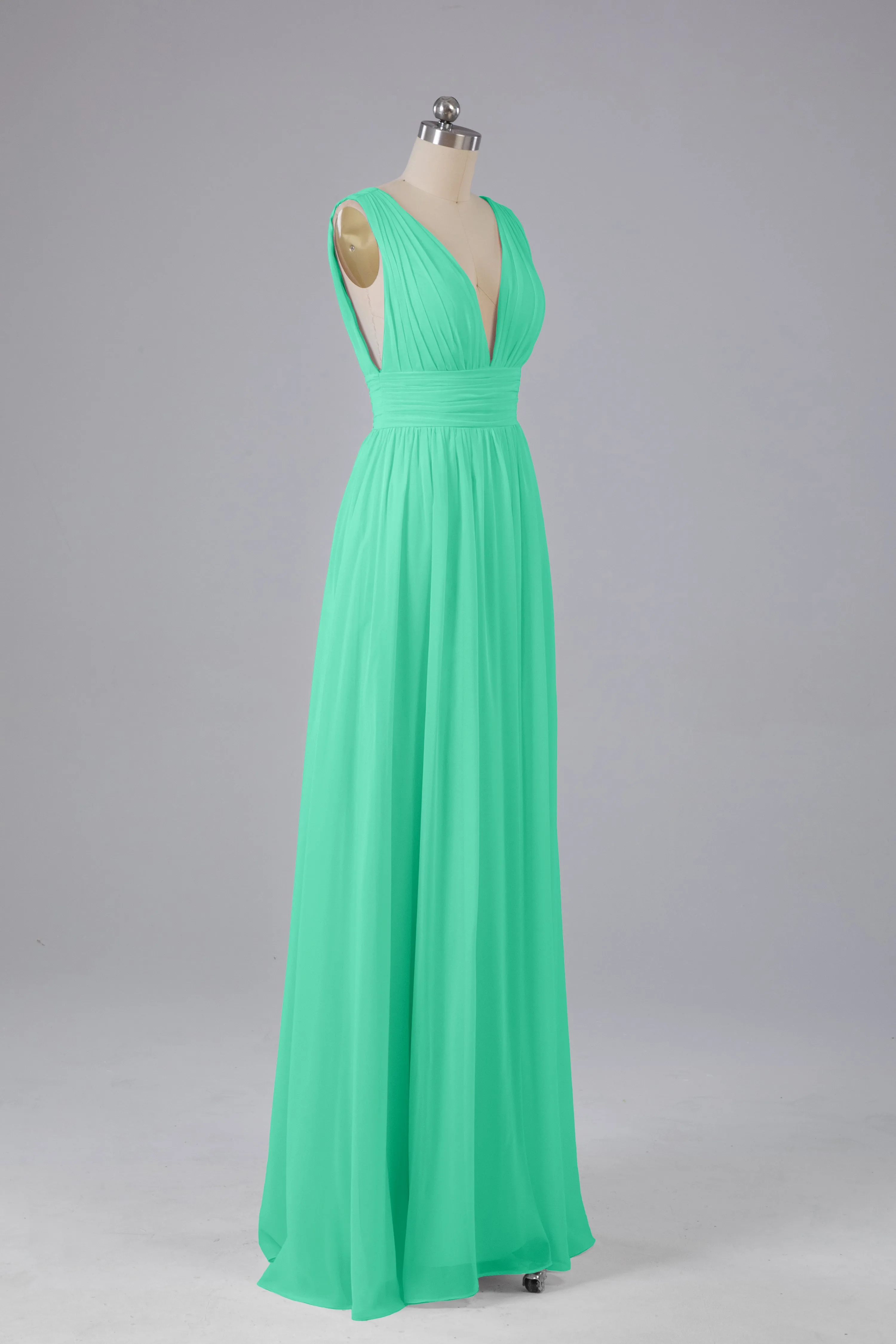 V Neck Chiffon Long Bridesmaid Dresses with Split