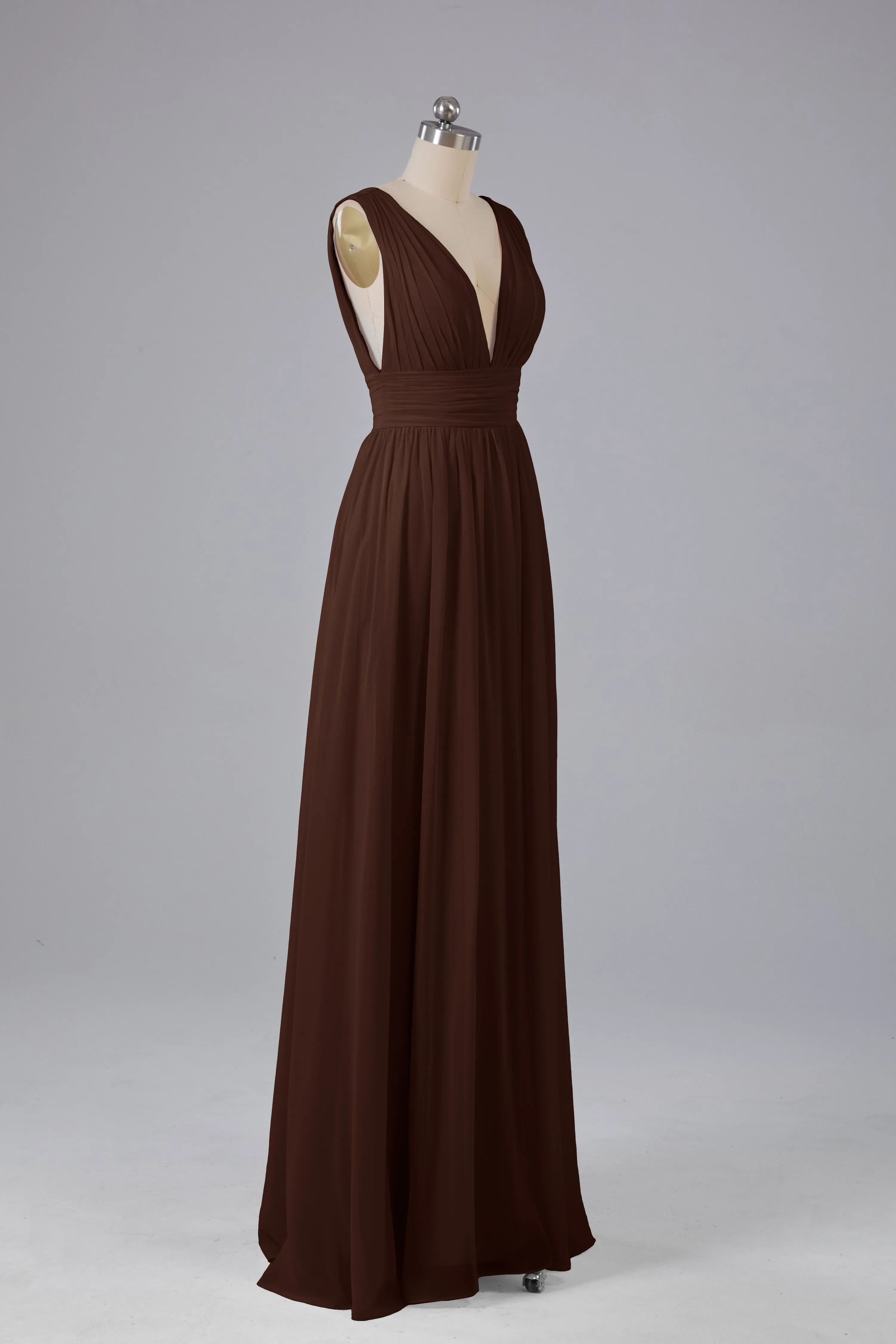 V Neck Chiffon Long Bridesmaid Dresses with Split