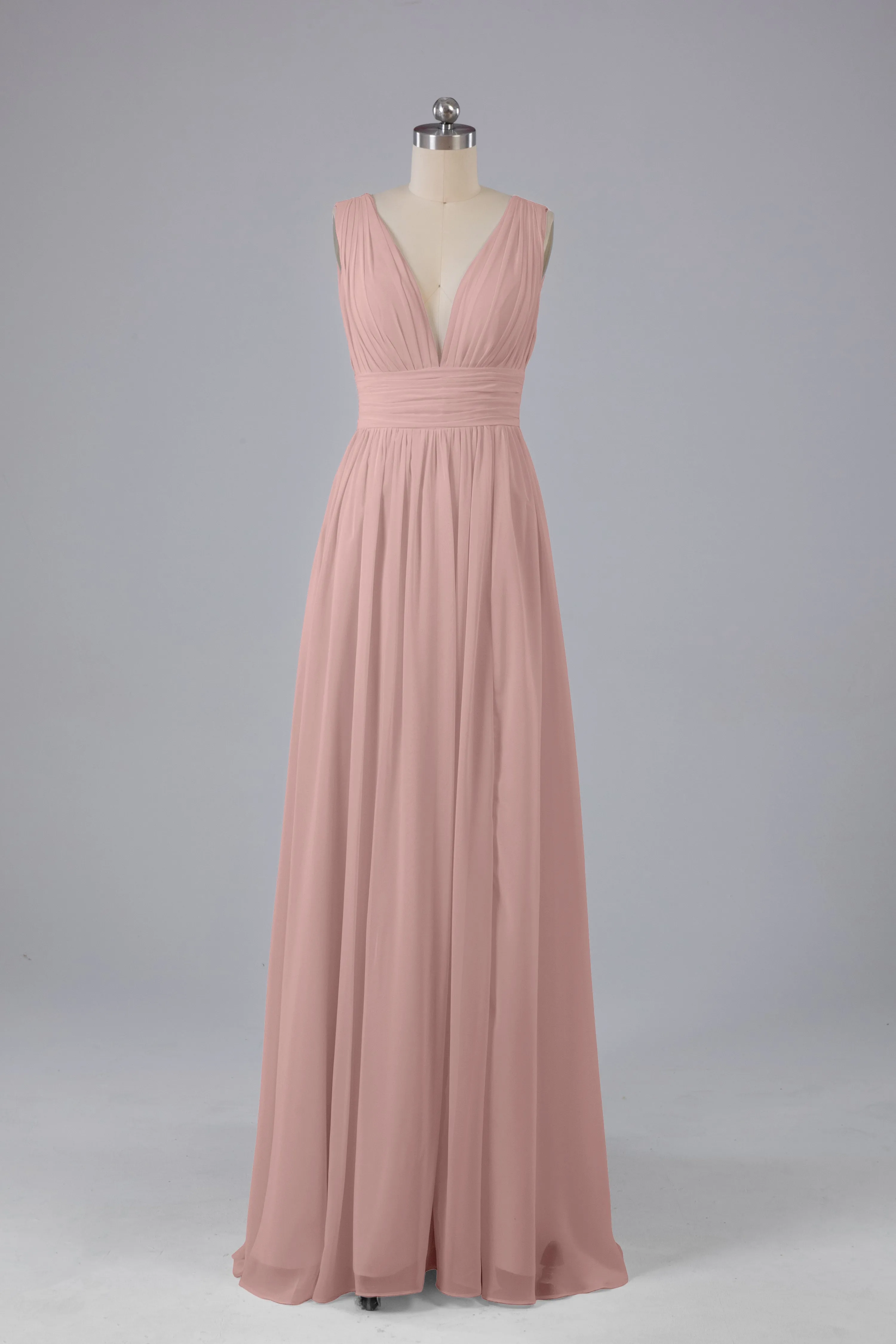 V Neck Chiffon Long Bridesmaid Dresses with Split