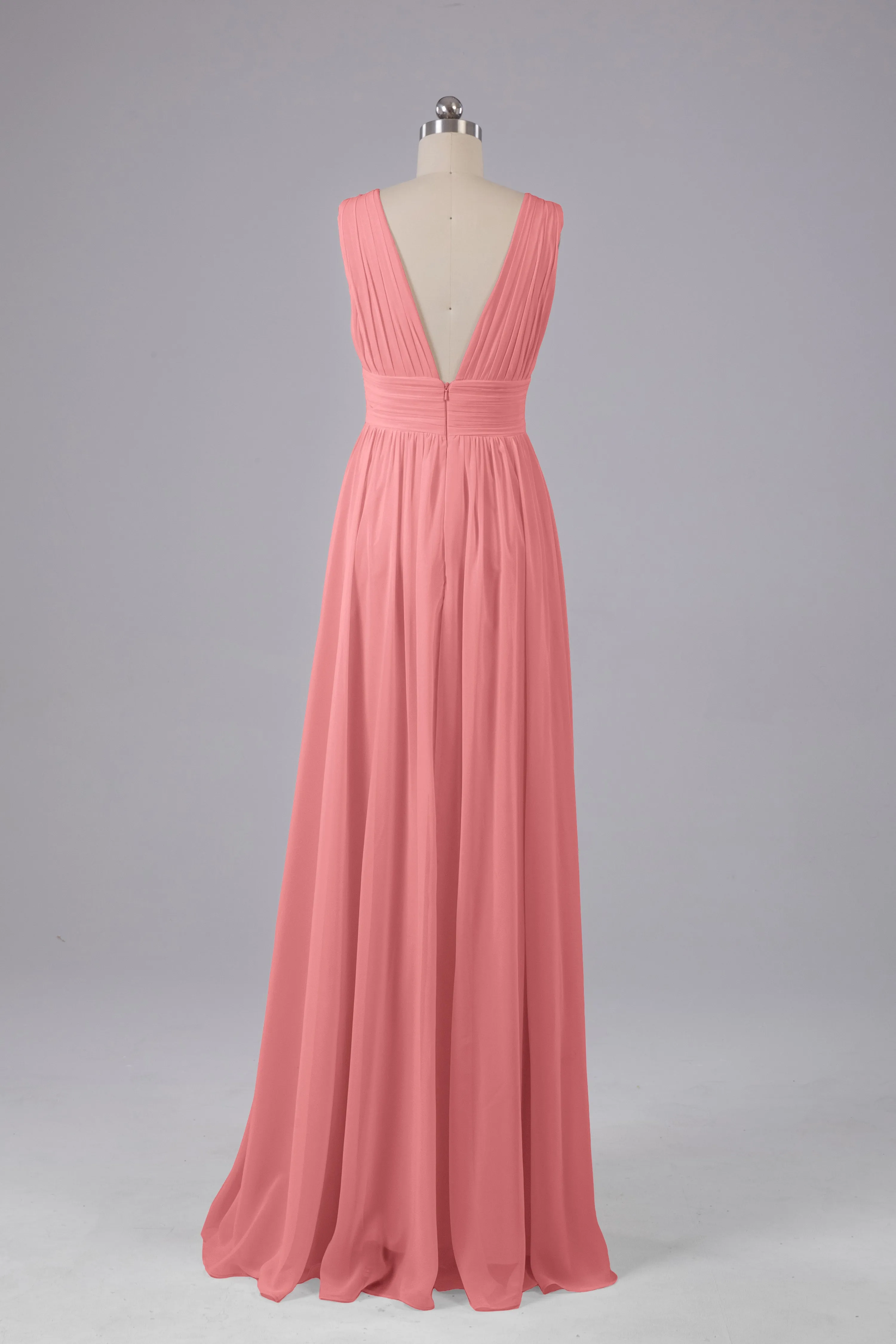 V Neck Chiffon Long Bridesmaid Dresses with Split