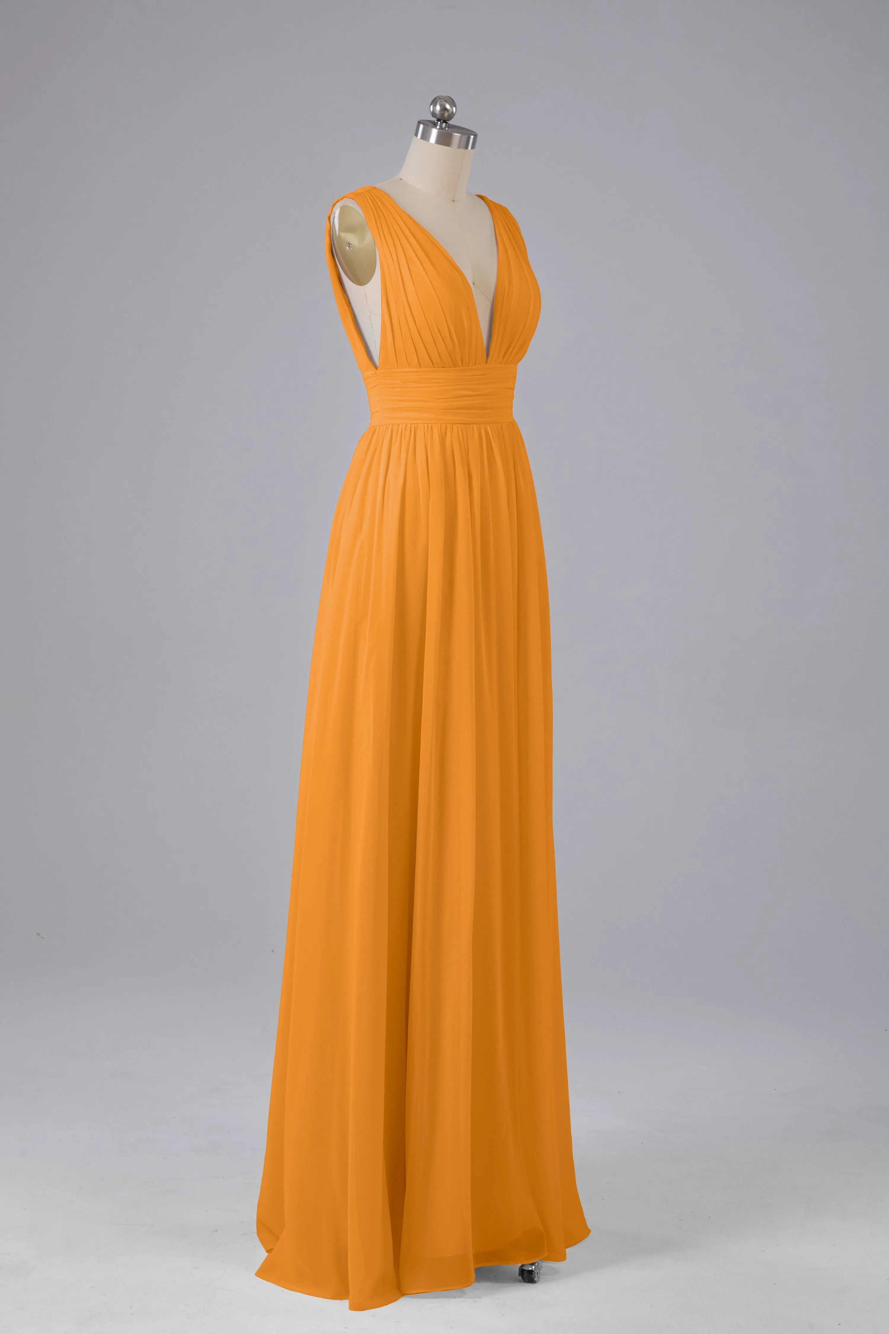 V Neck Chiffon Long Bridesmaid Dresses with Split