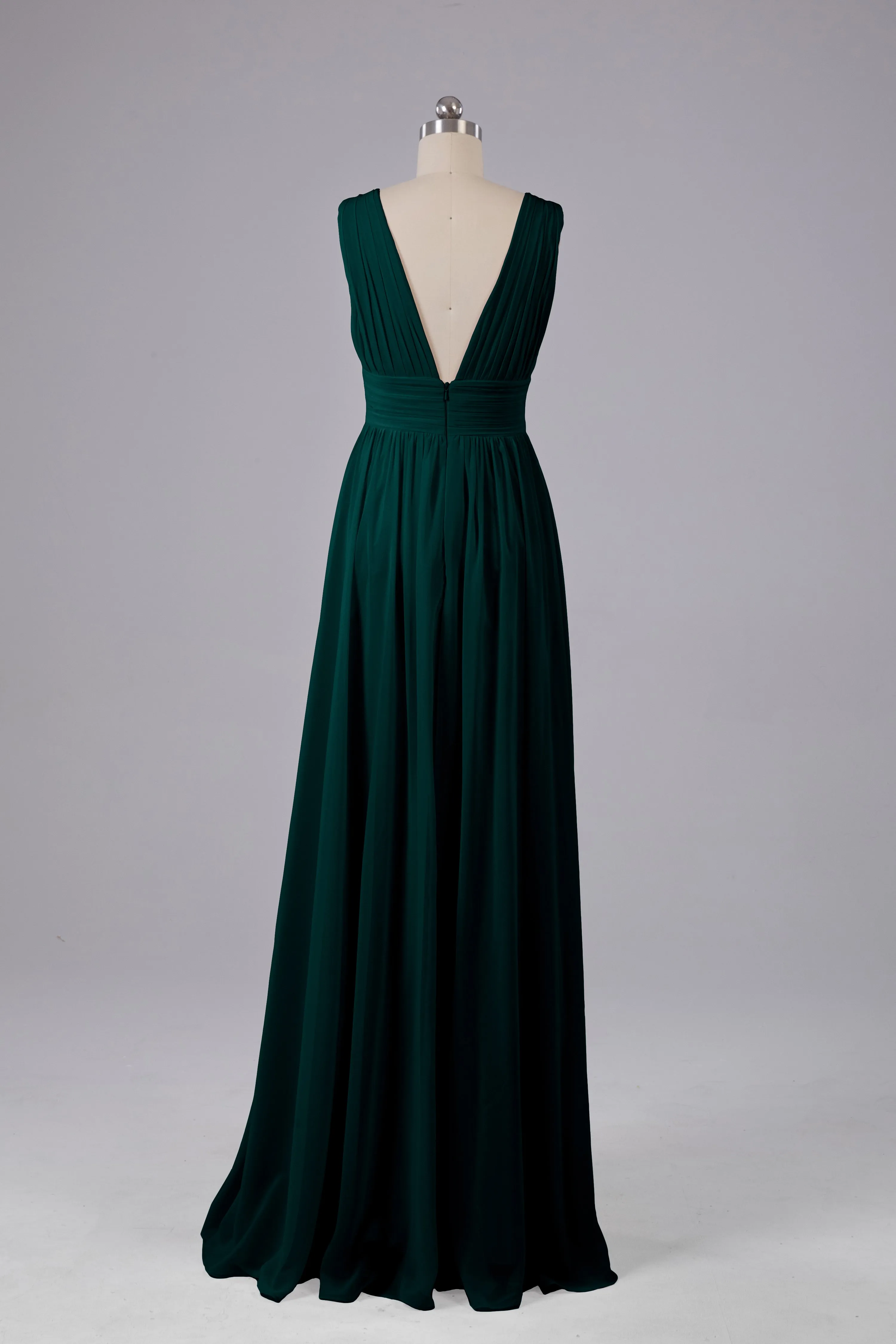 V Neck Chiffon Long Bridesmaid Dresses with Split